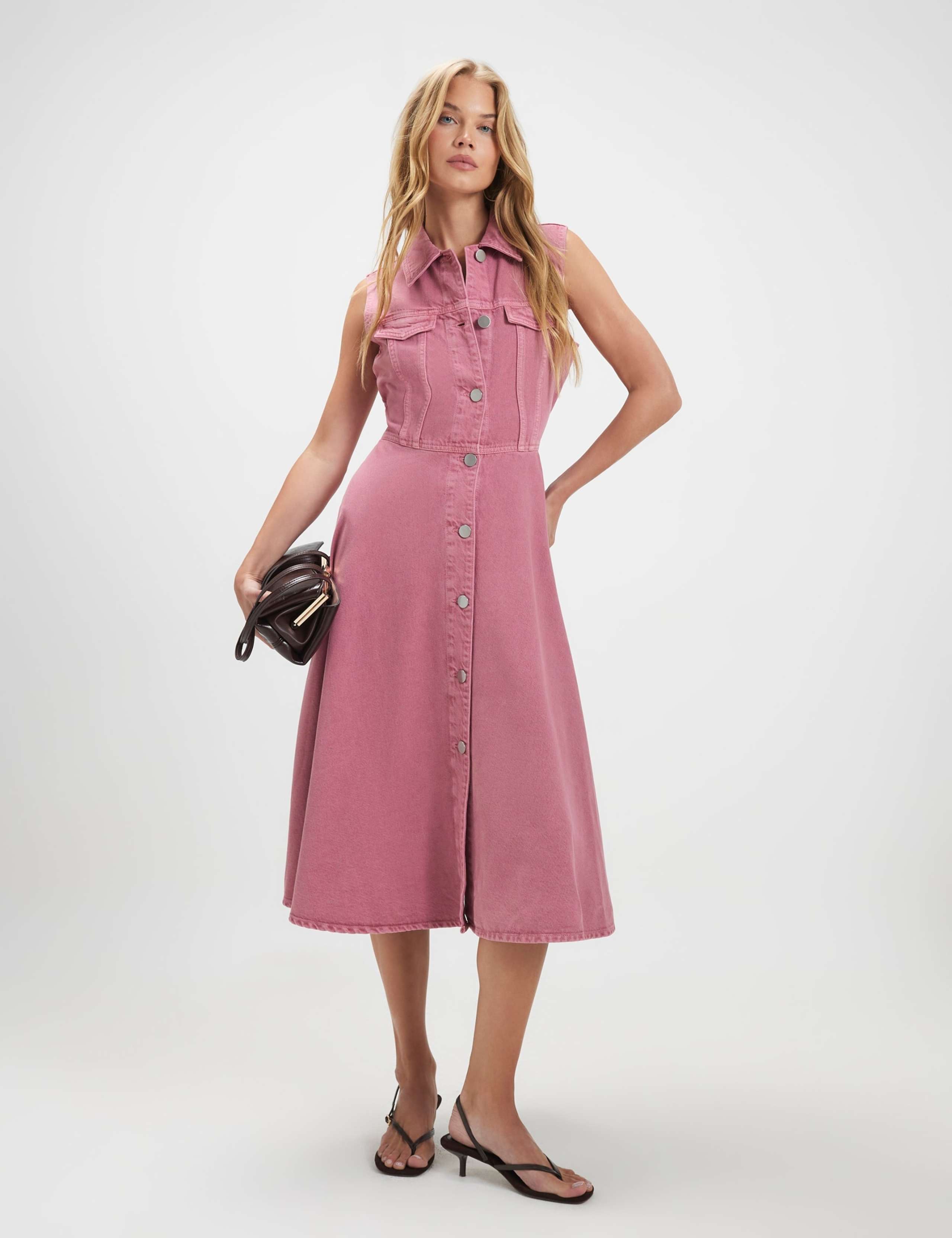 Denim Button Through Midi Shirt Dress