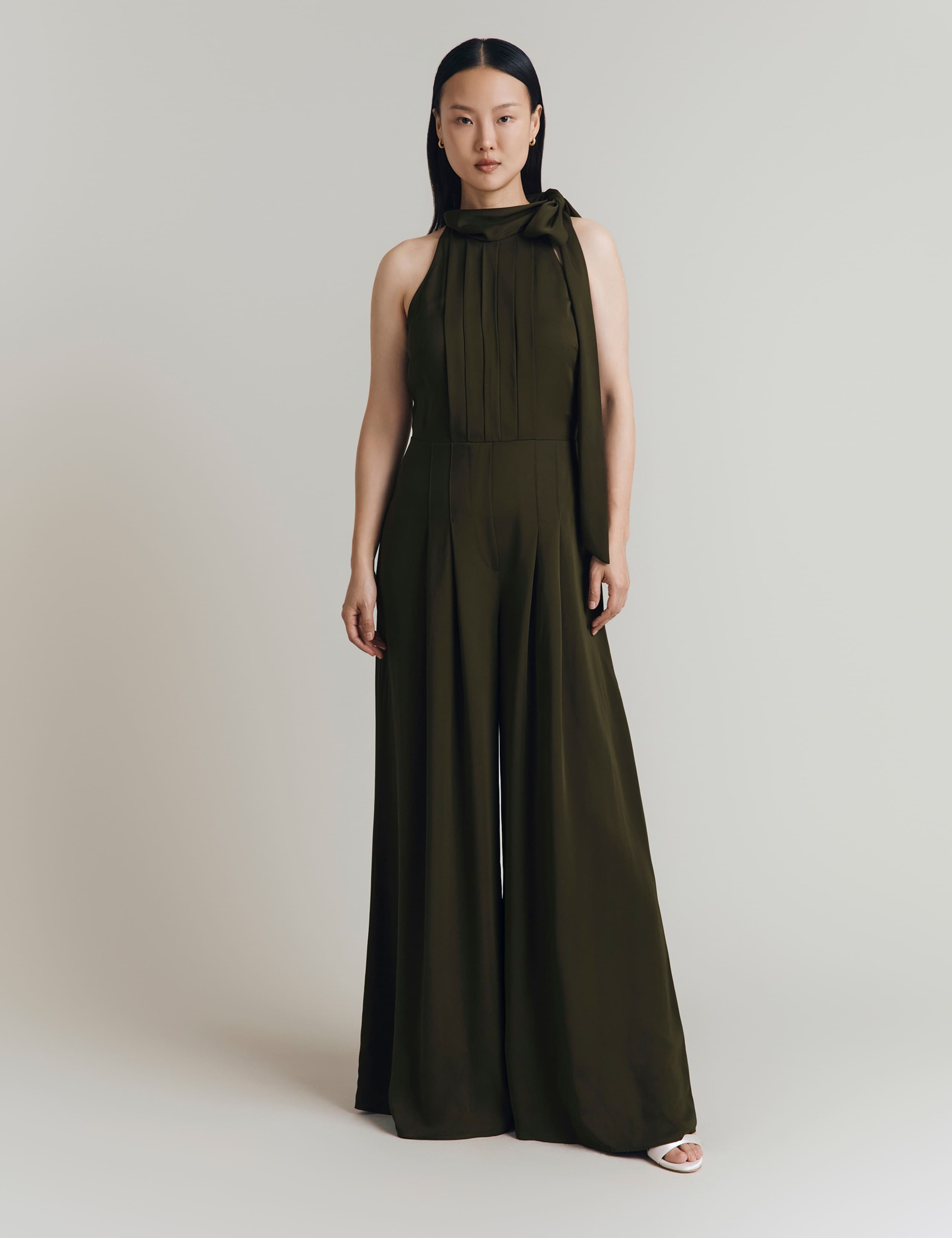 Crepe Tie Neck Sleeveless Jumpsuit