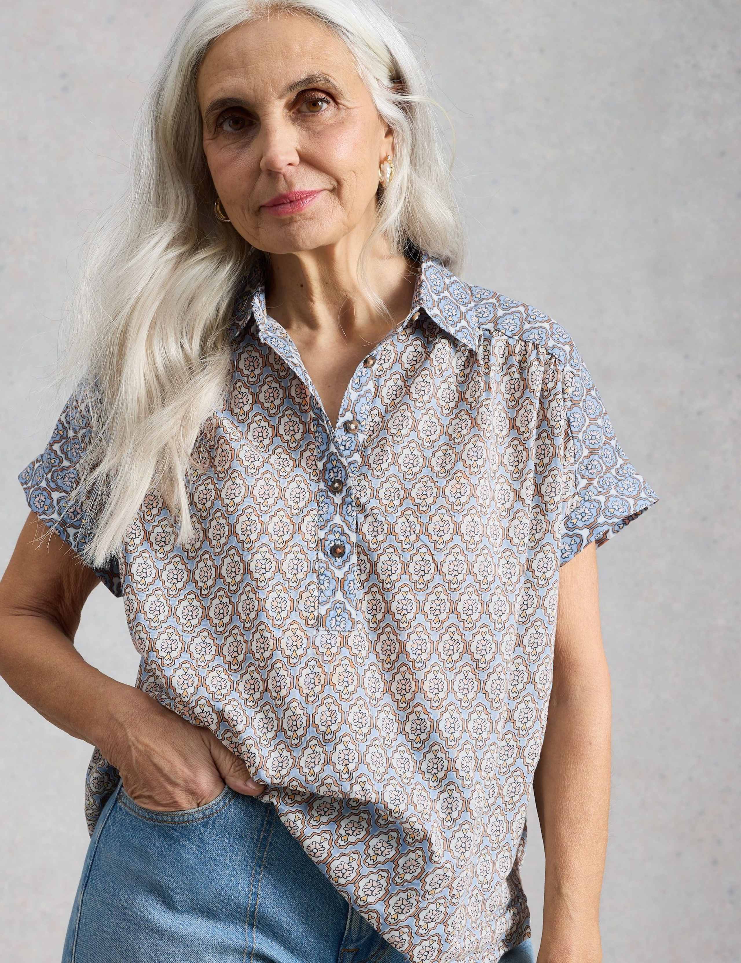 Pure Cotton Geometric Popover Shirt