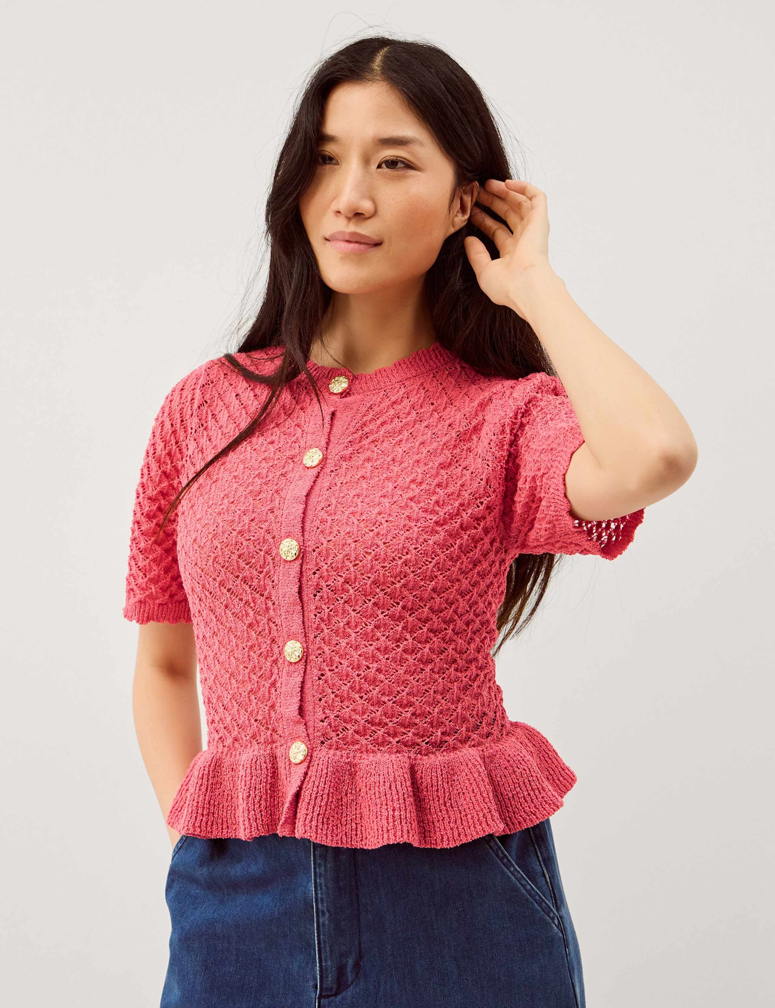 Ruffle Knit Textured Button Front Cardigan