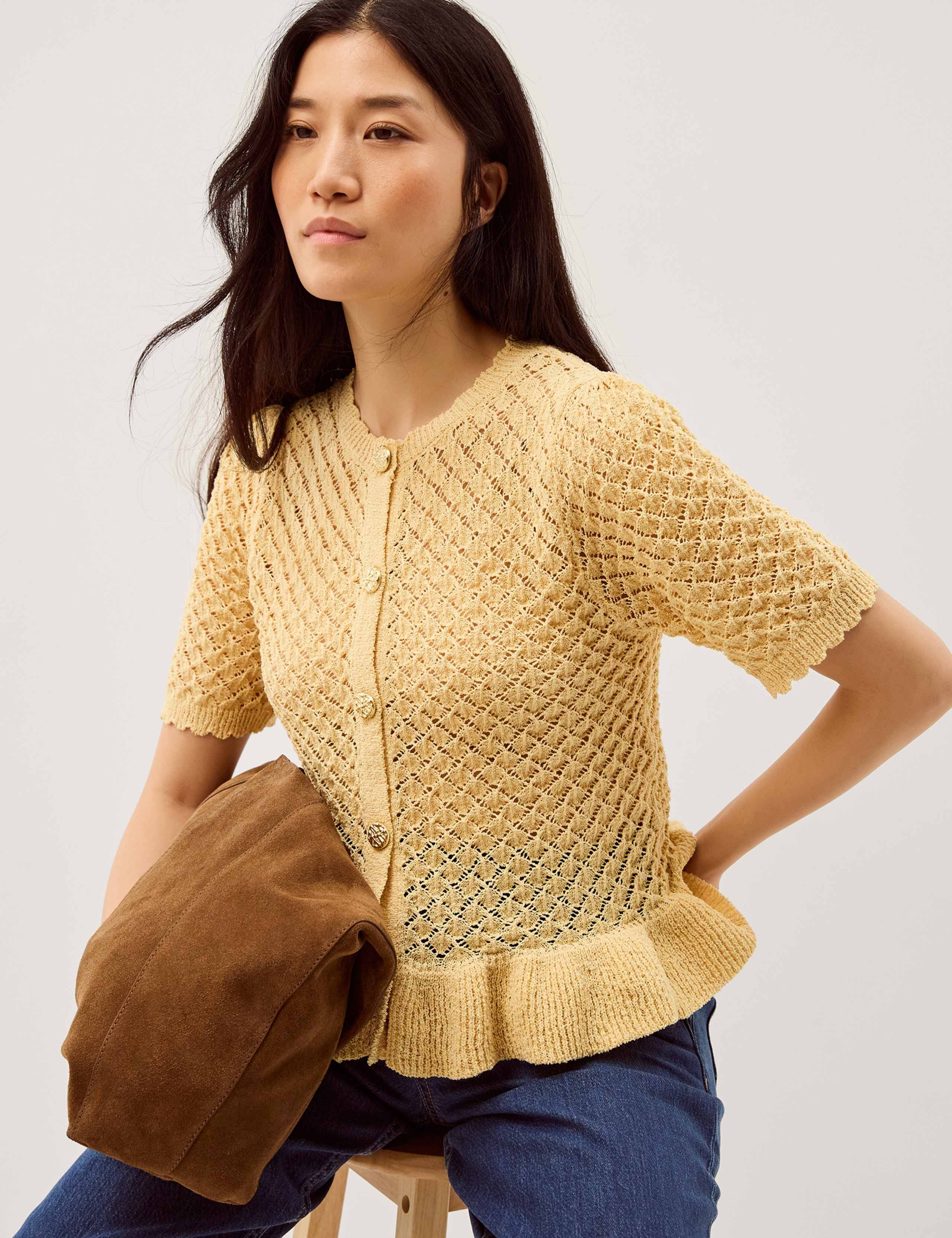 Ruffle Knit Textured Button Front Cardigan