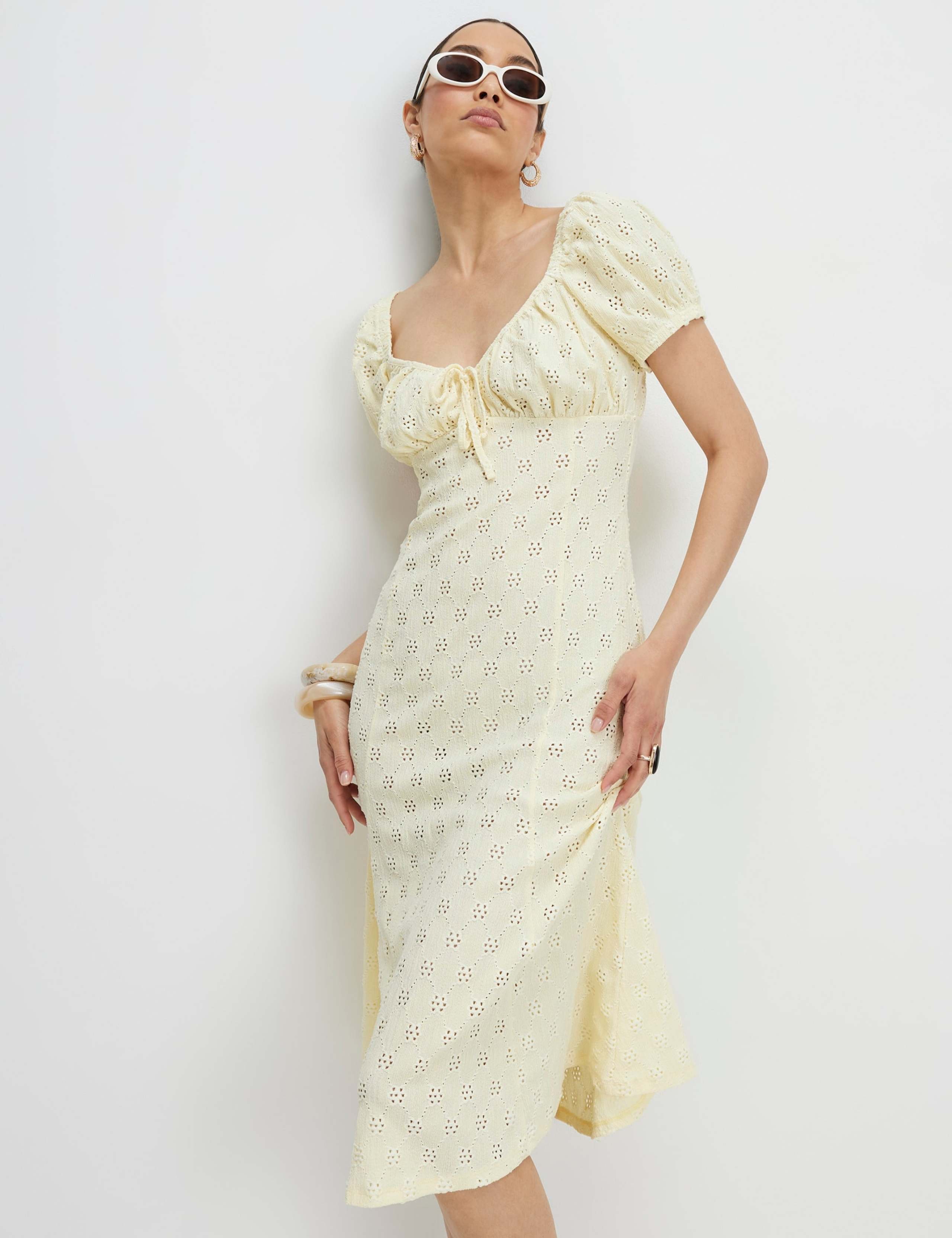 Jersey Broderie Midi Waisted Dress