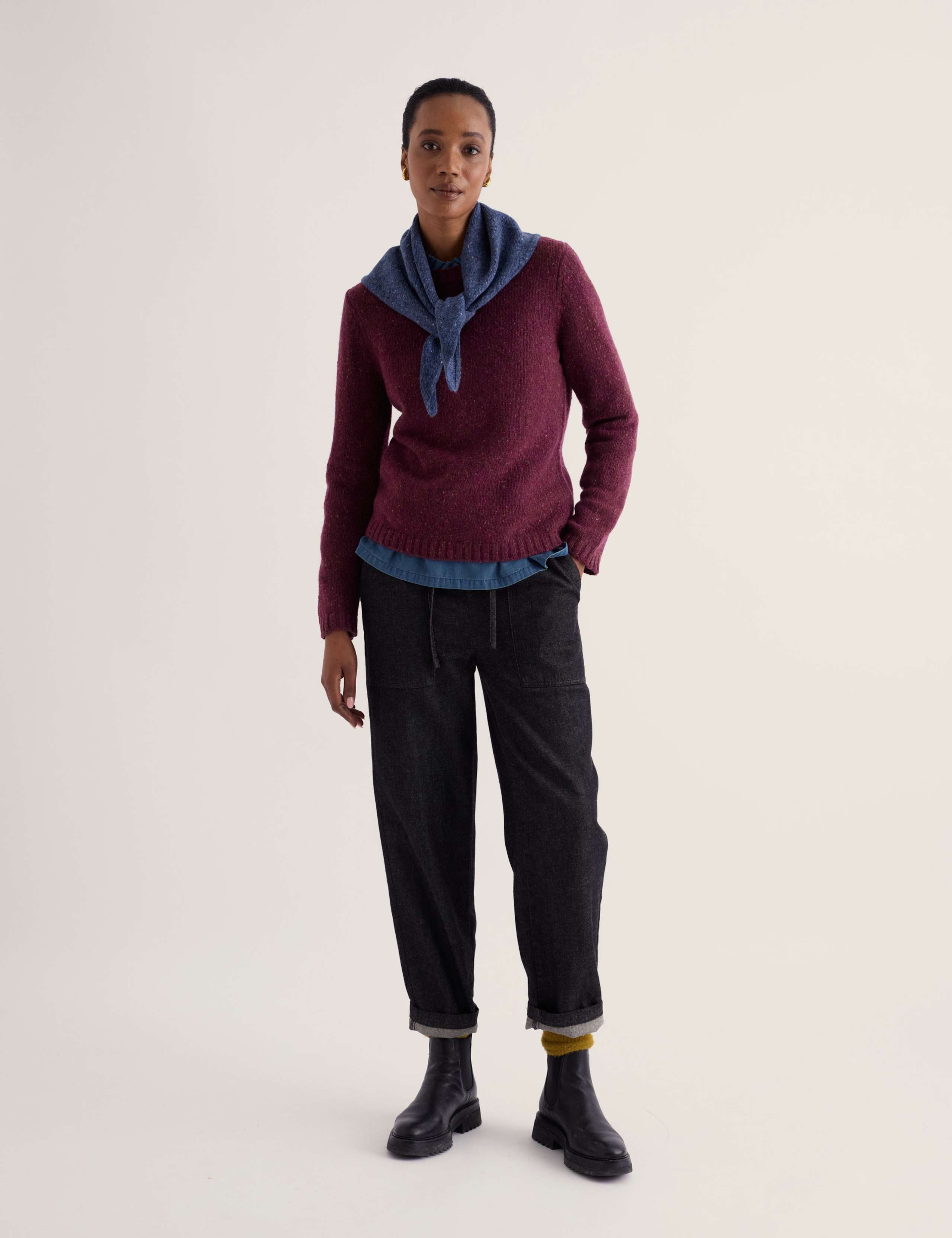 Merino Wool Rich Textured Crew Neck Jumper