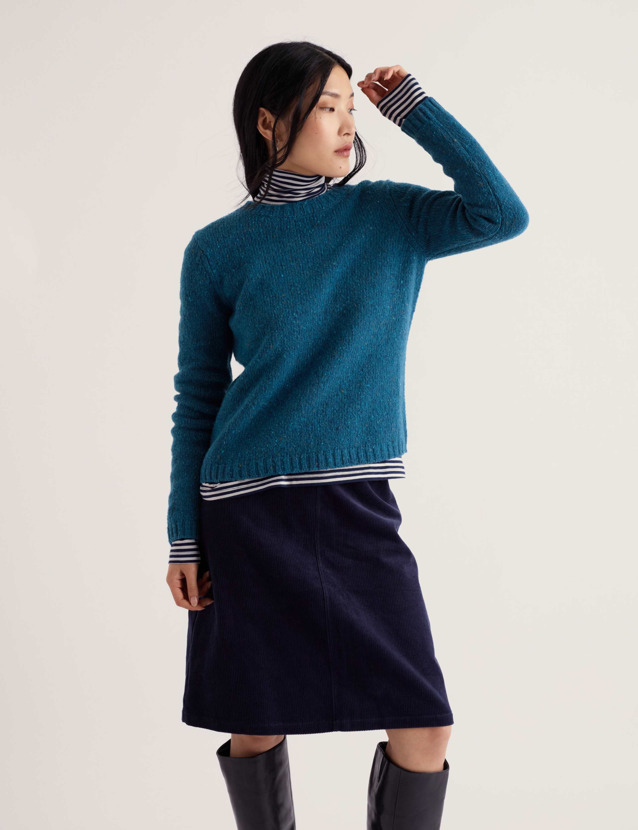 Merino Wool Rich Textured Crew Neck Jumper