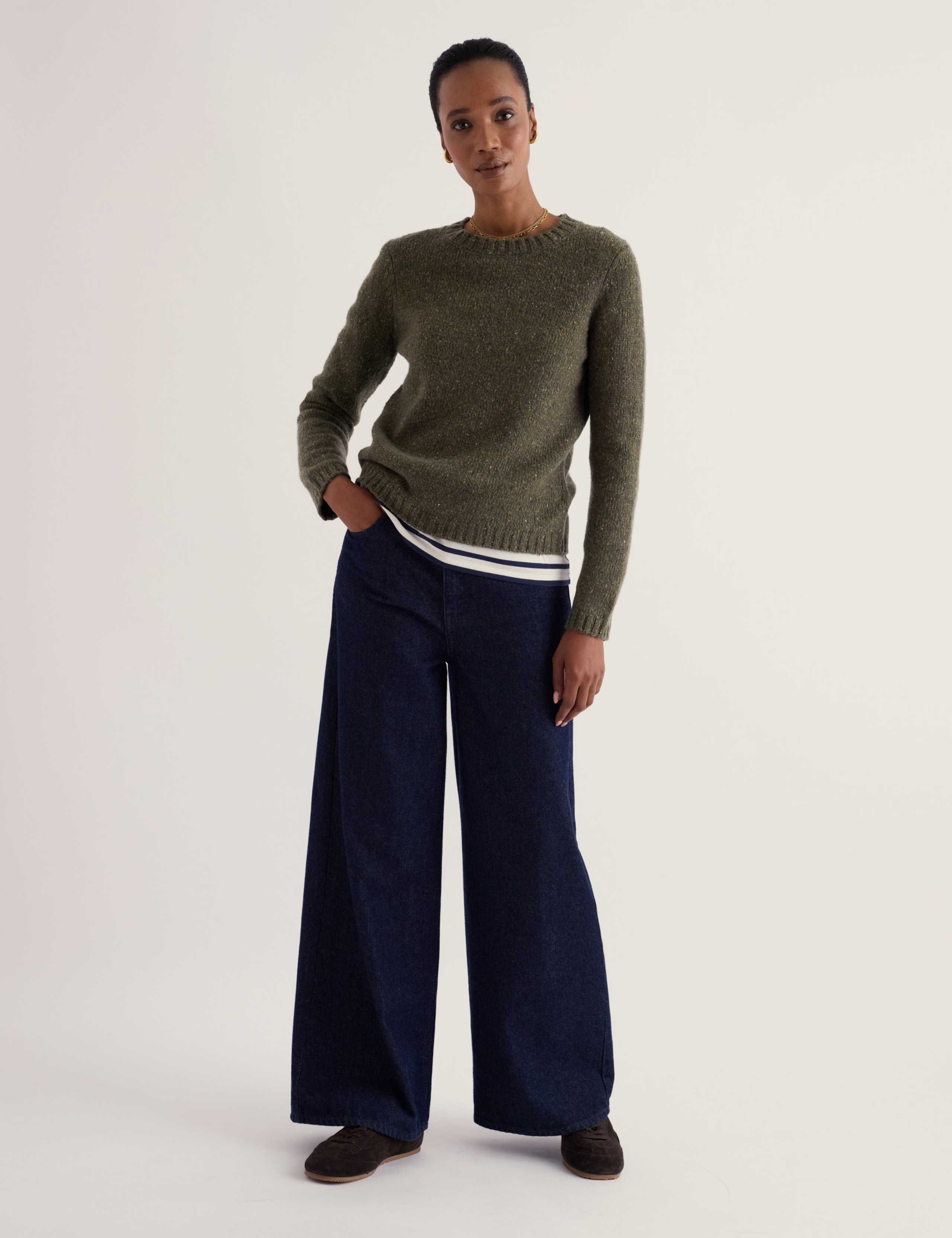 Merino Wool Rich Textured Crew Neck Jumper