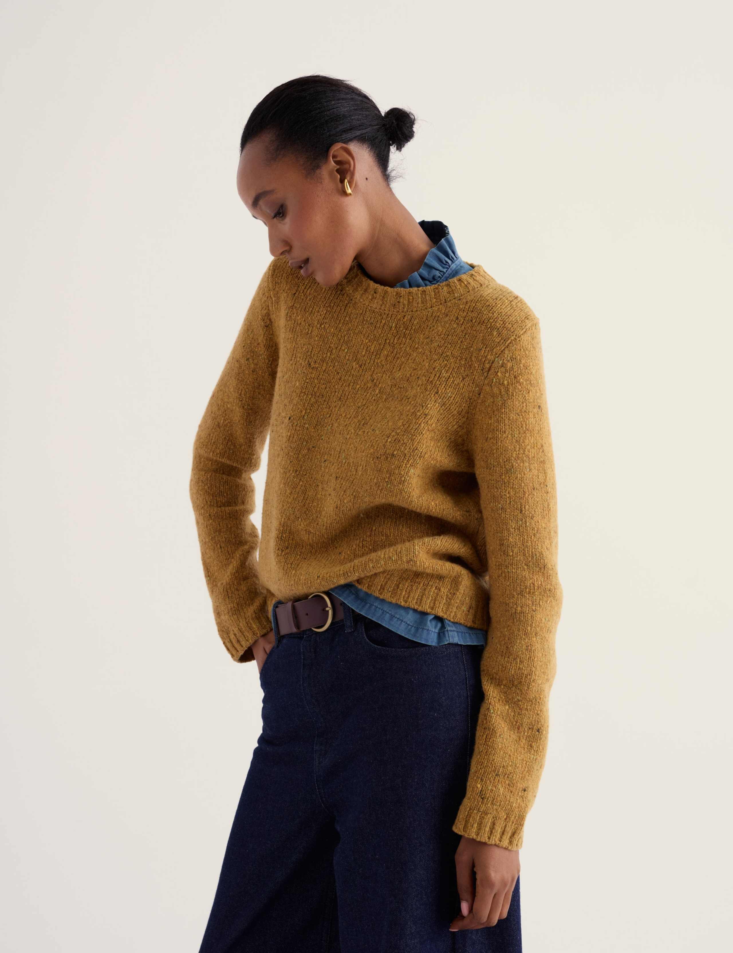 Merino Wool Rich Textured Crew Neck Jumper