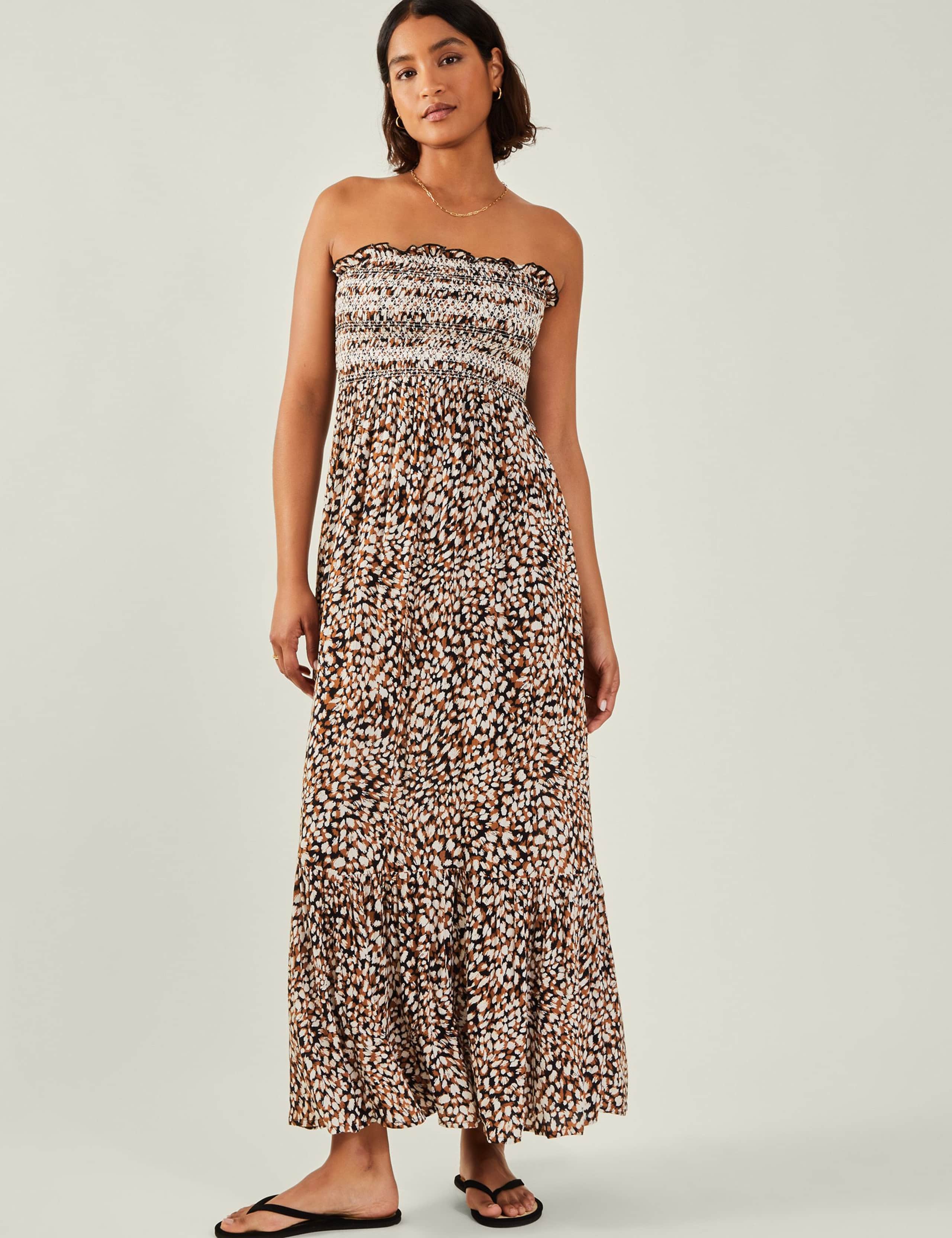 Animal Print Bandeau Maxi Smock Beach Dress