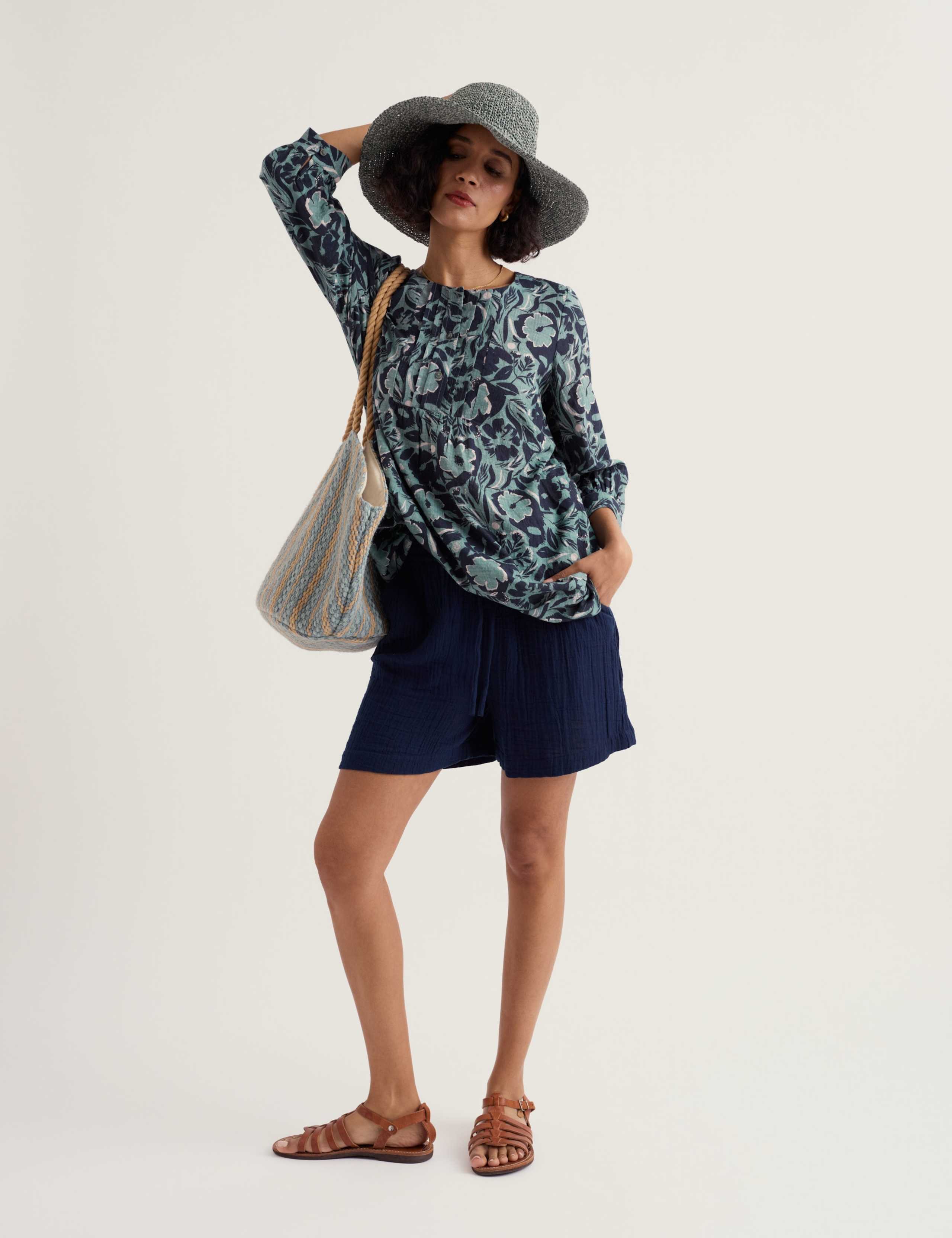 Cotton Rich Floral Pintuck Tunic