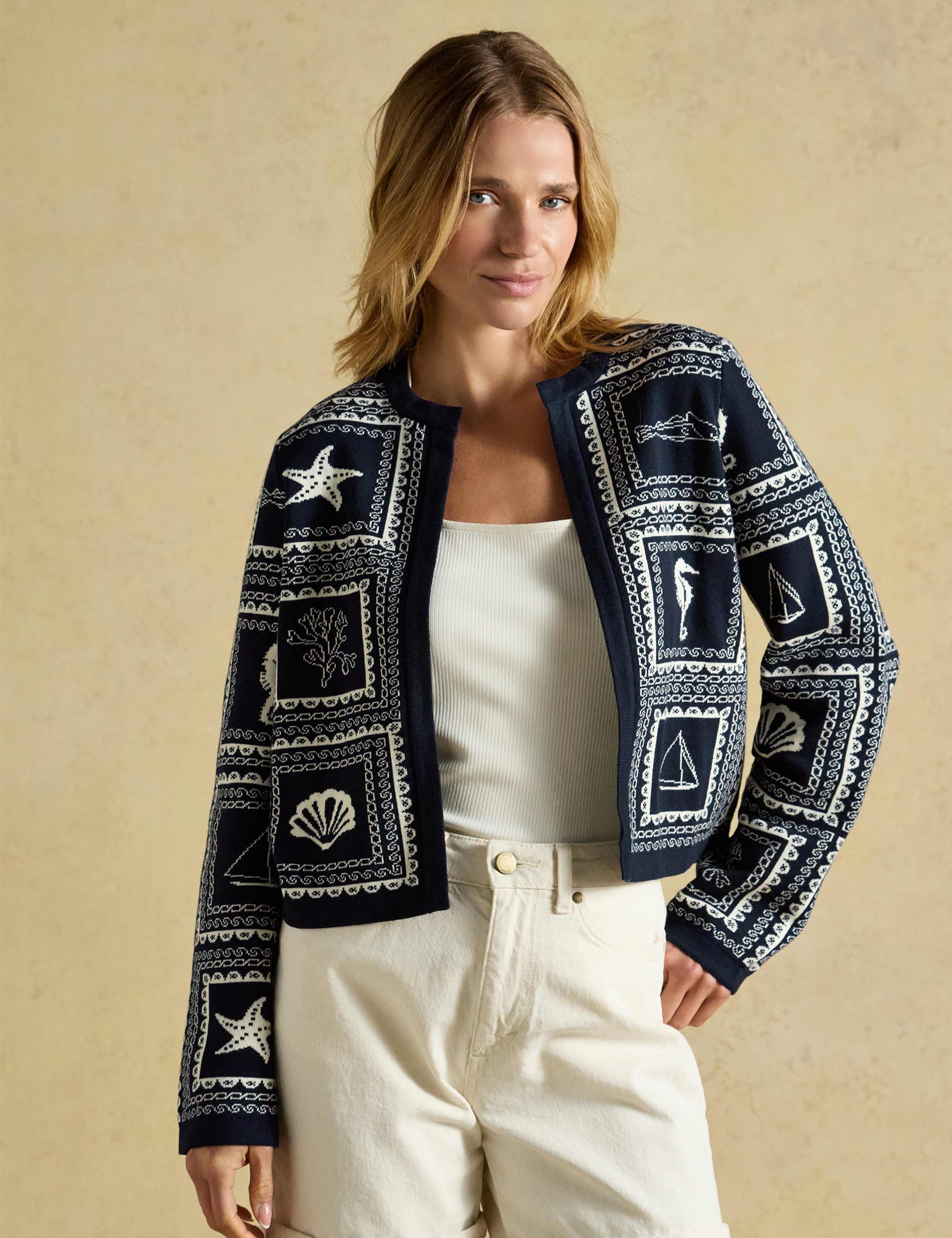 Pure Cotton Ocean Tile Edge to Edge Cardigan