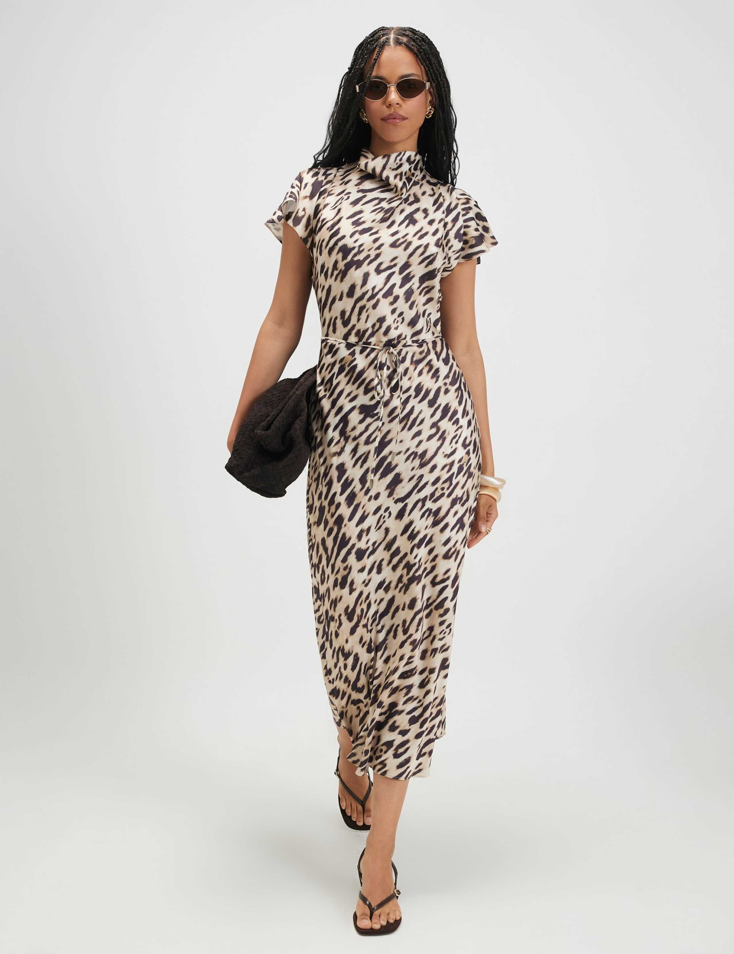 Leopard Print Belted Midaxi Column Dress
