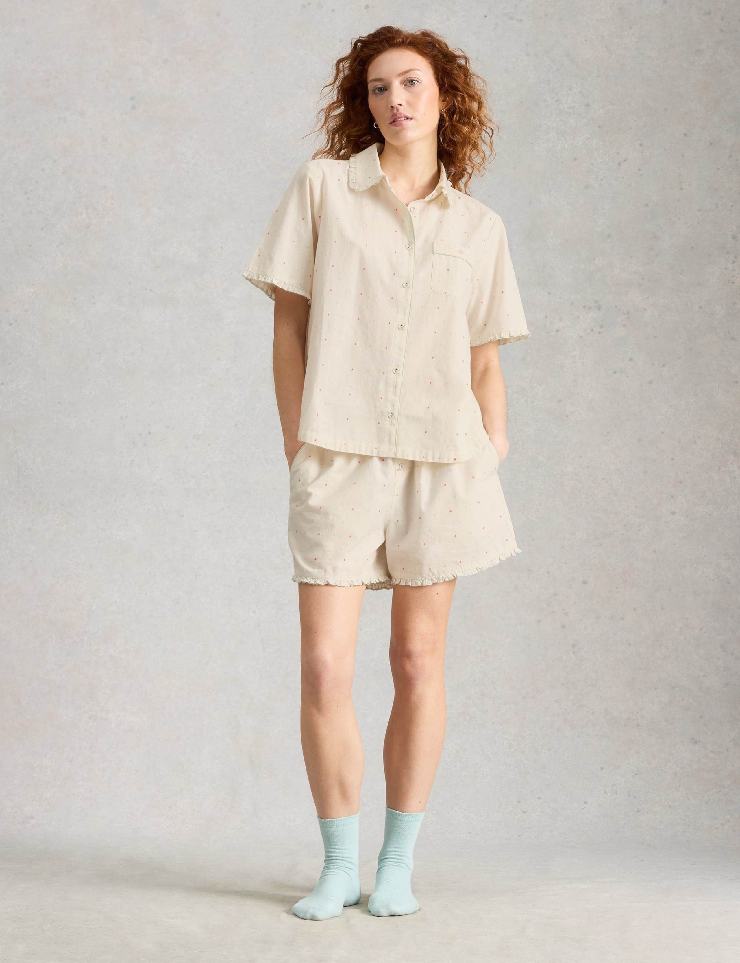 Pure Cotton Polka Dot Collared Pyjama Top