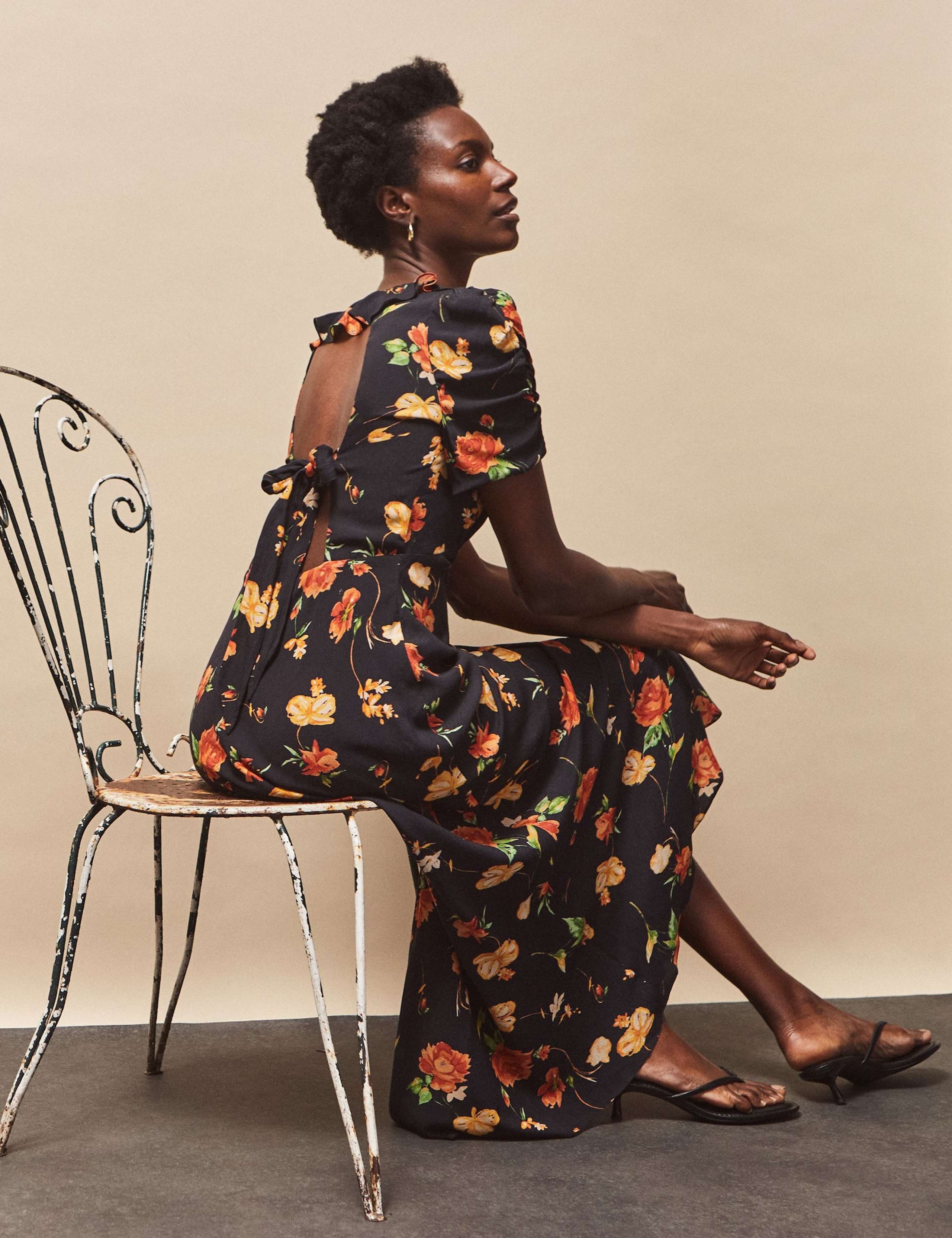 Floral Ruffled Tie Back Maxi Dress