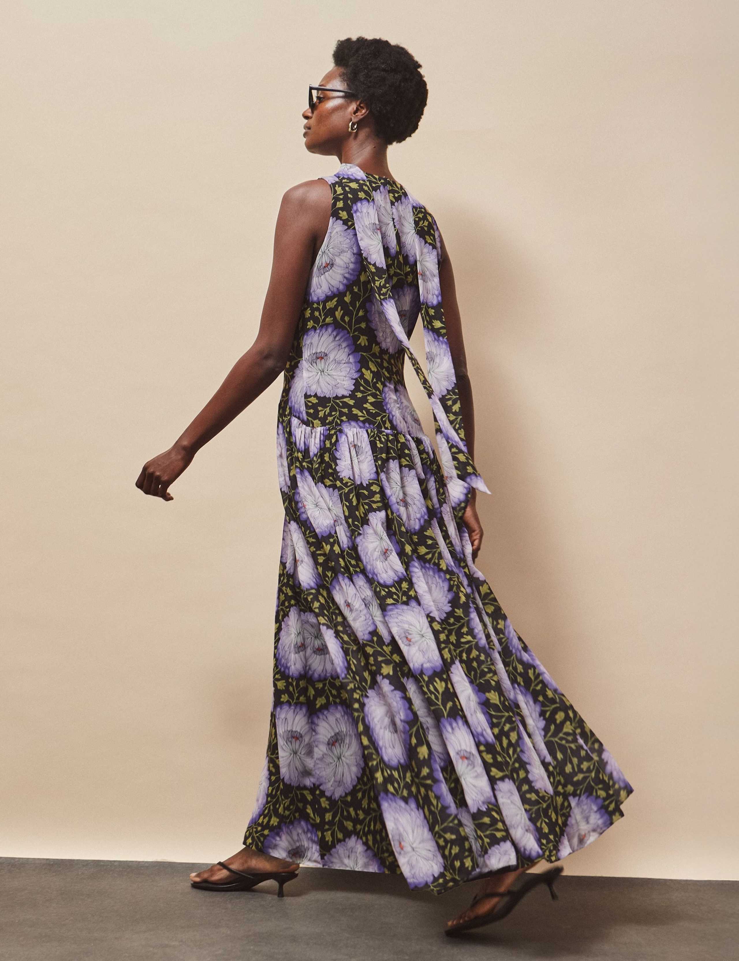 Chiffon Floral High Neck Maxi Dress