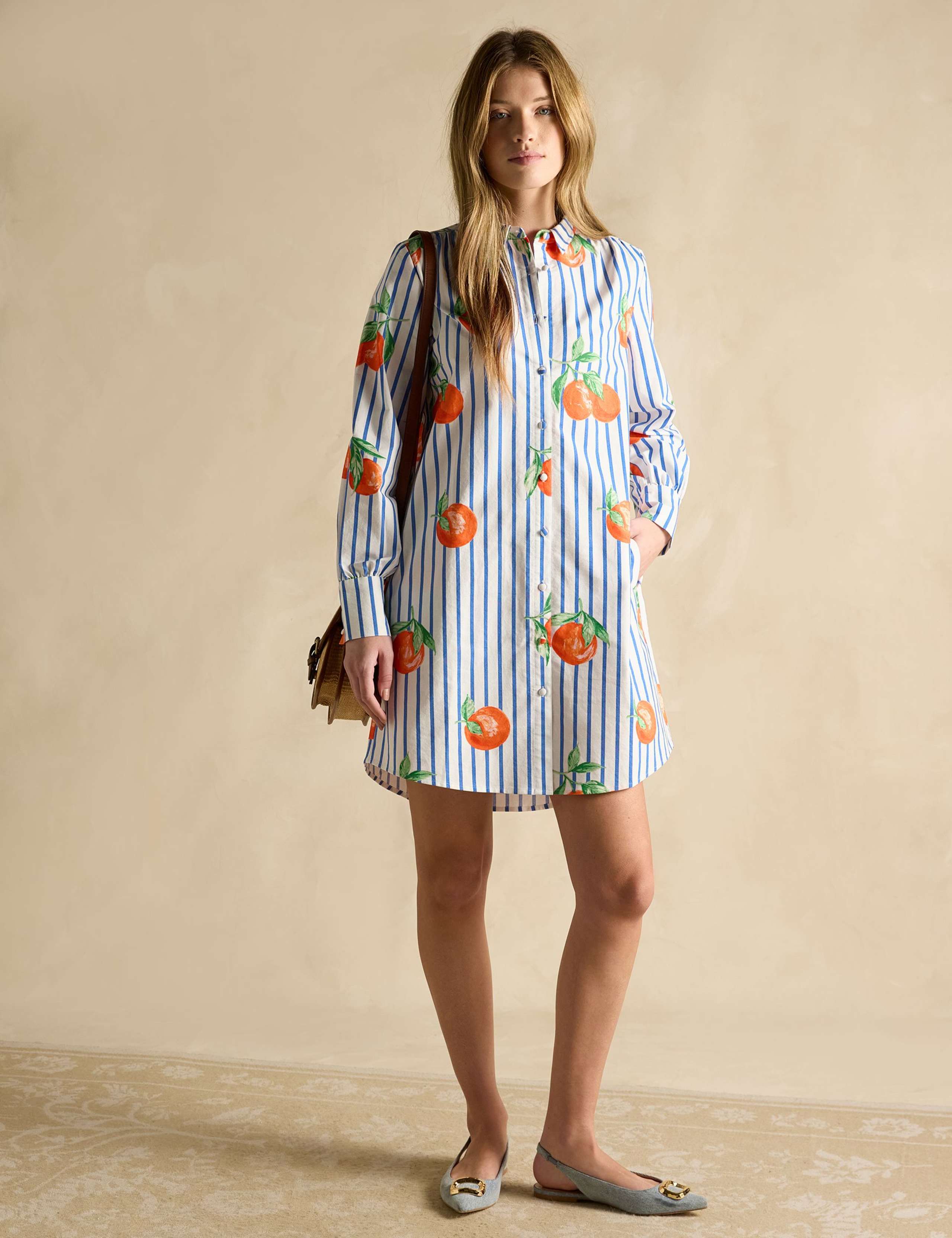 Pure Cotton Orange Print Mini Shirt Dress