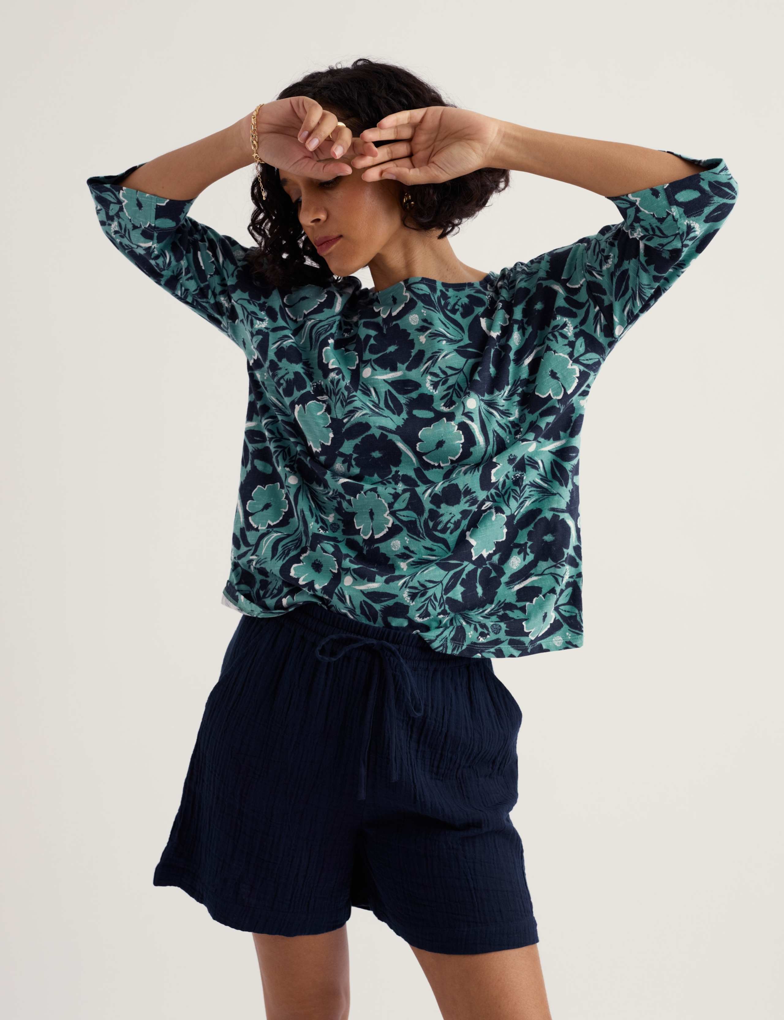Pure Cotton Floral Boat Neck Top