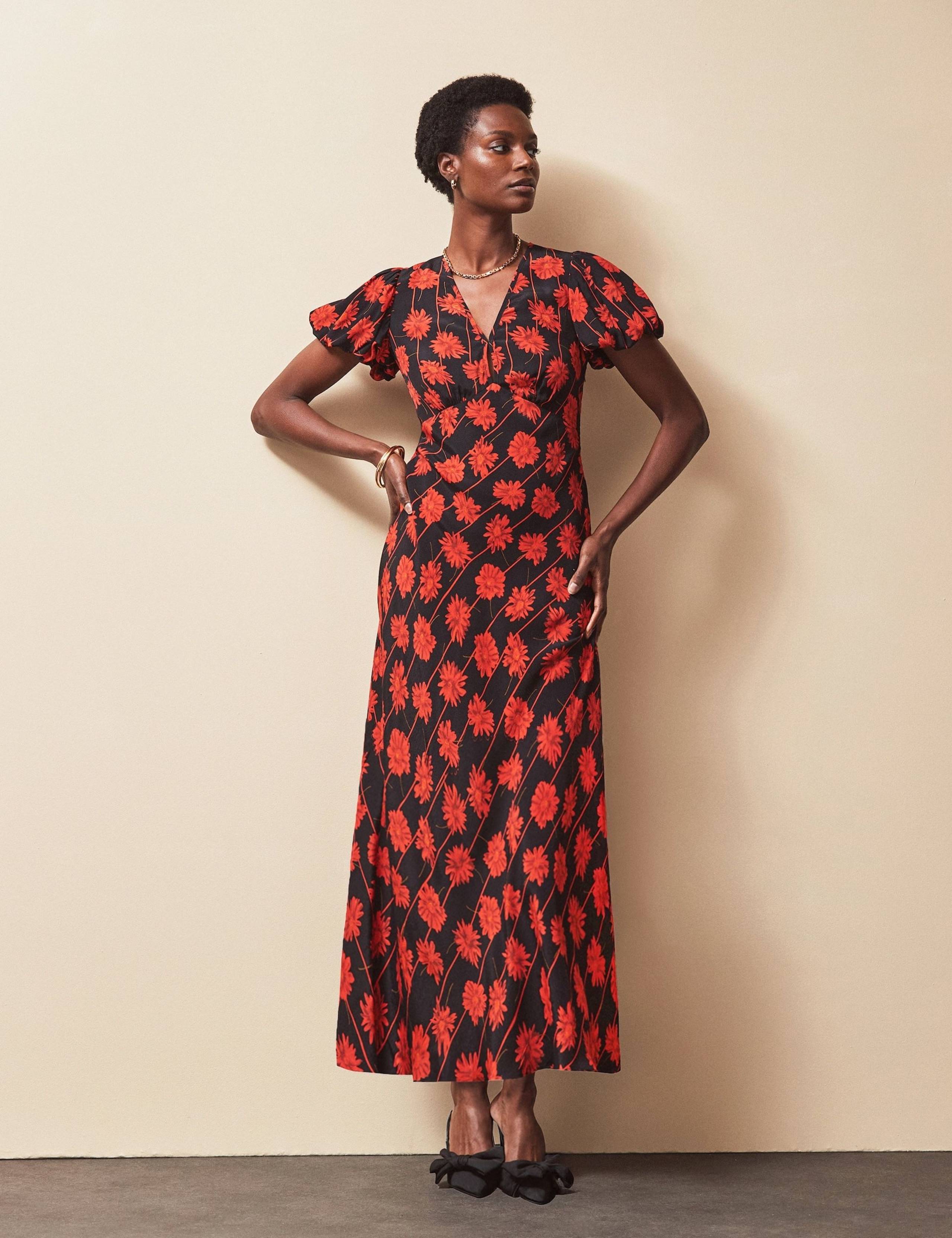 Floral Pinstripe V-Neck Maxi Dress