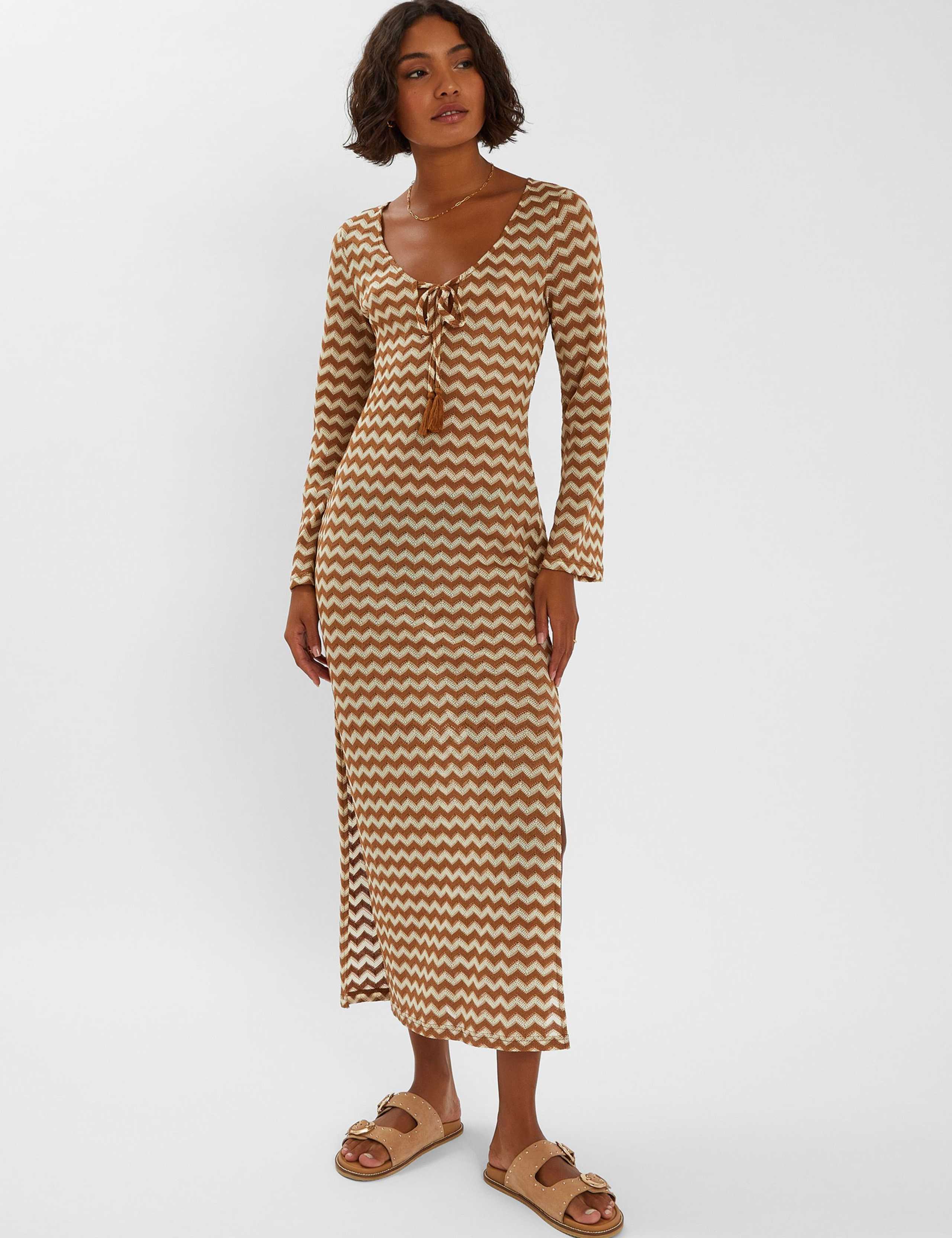 Geometric Crochet Scoop Neck Maxi Dress