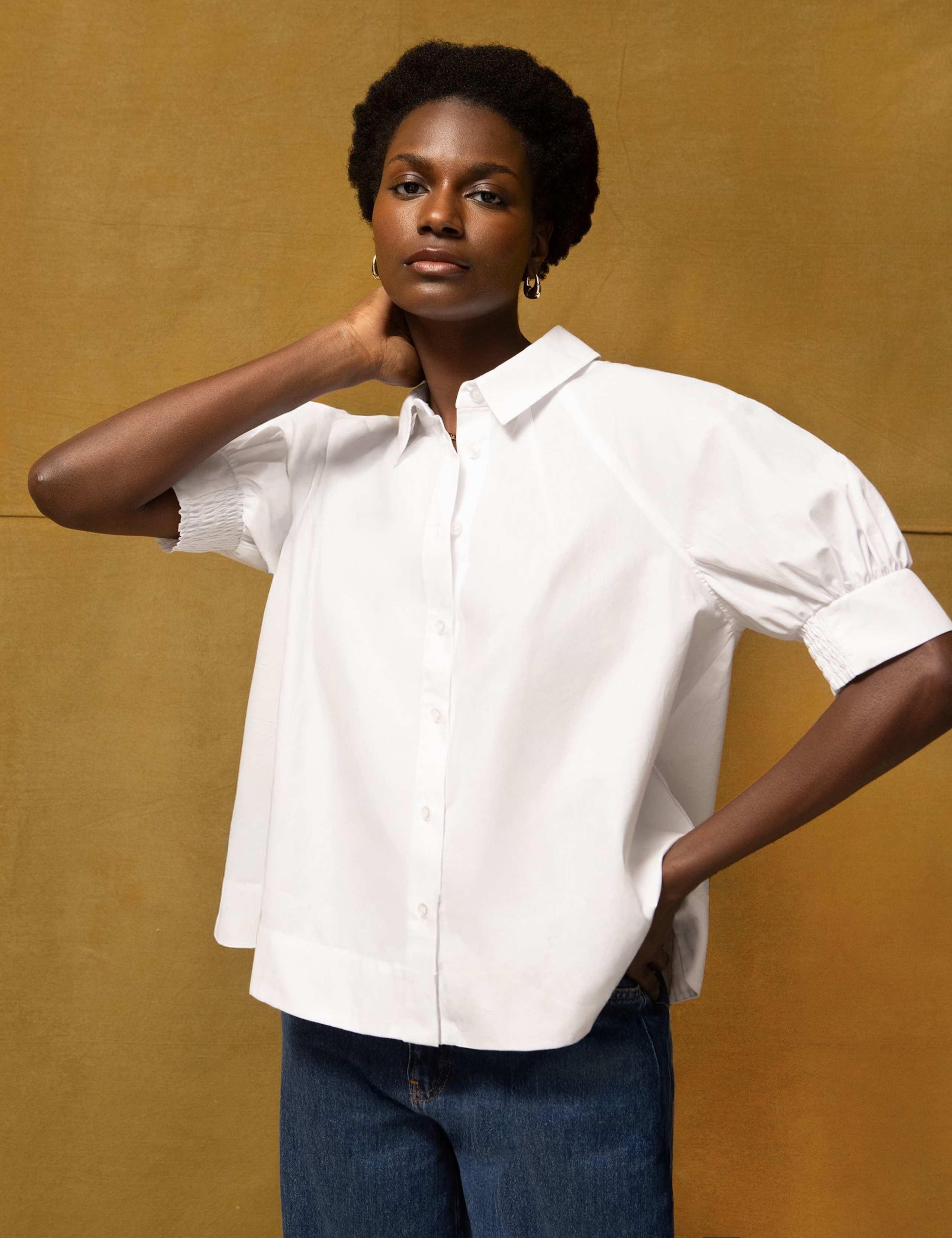 Pure Cotton Puff Short Sleeved Boxy Shirt