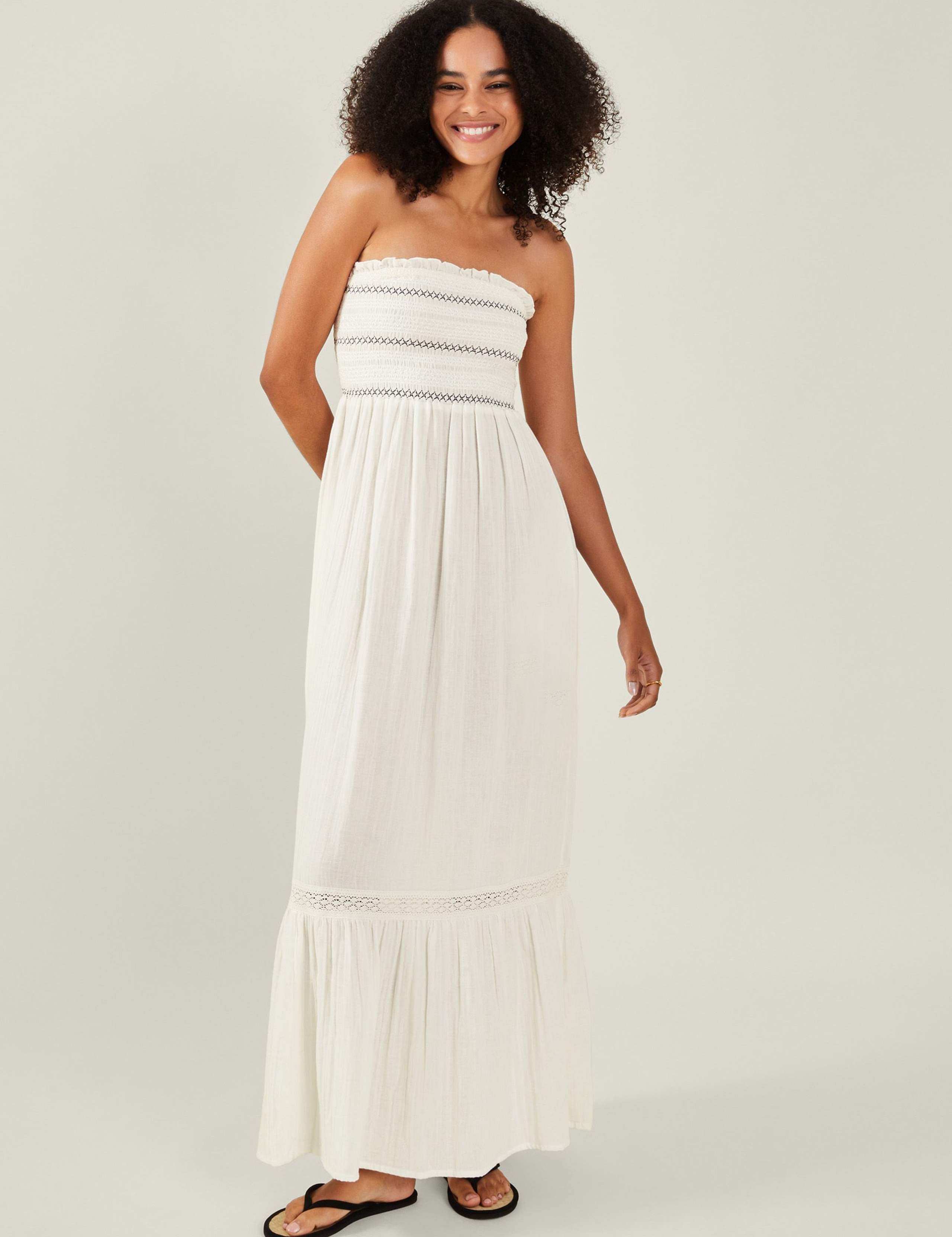 Embroidered Bandeau Midaxi Smock Beach Dress