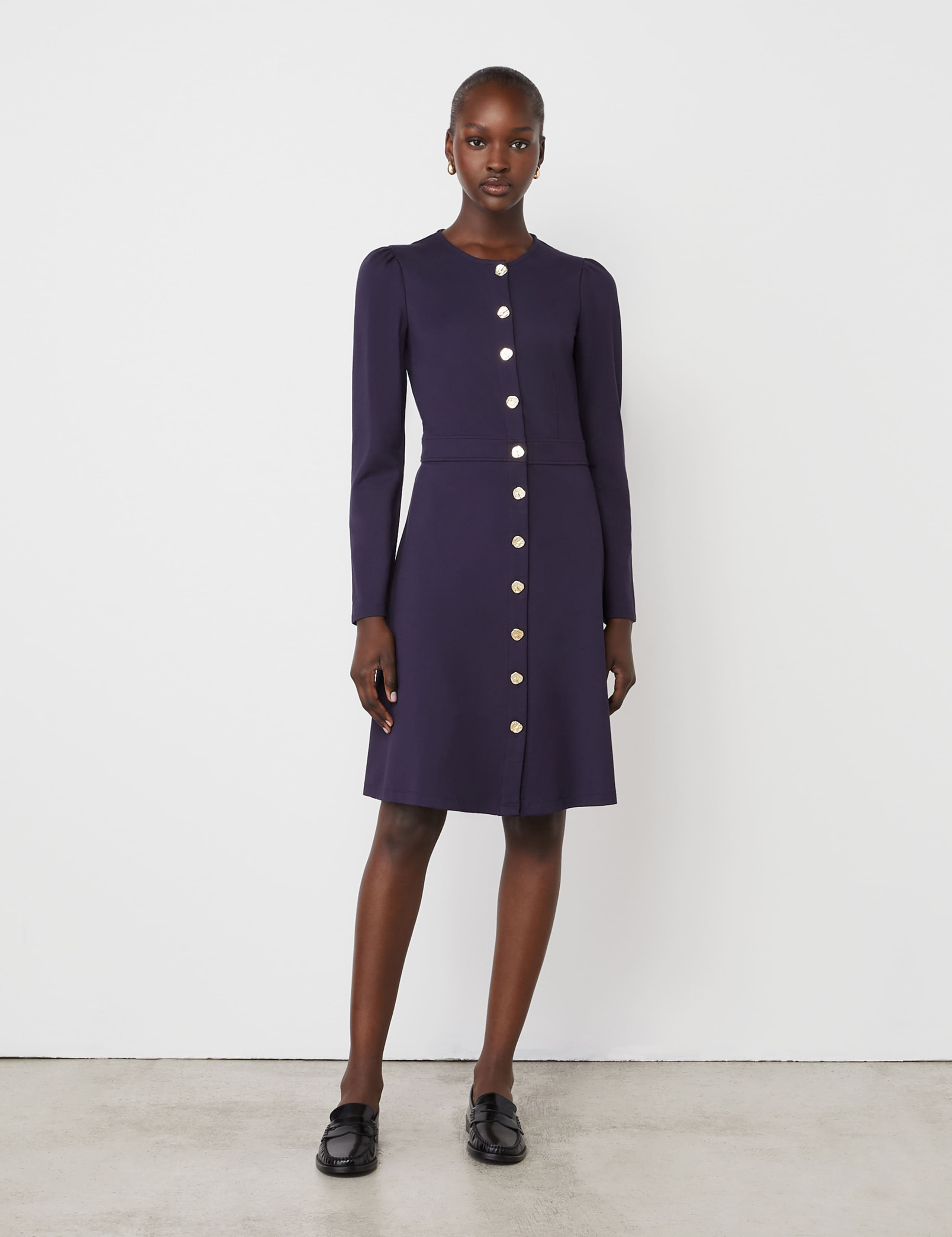 Ponte Jersey Button Through Waisted Dress