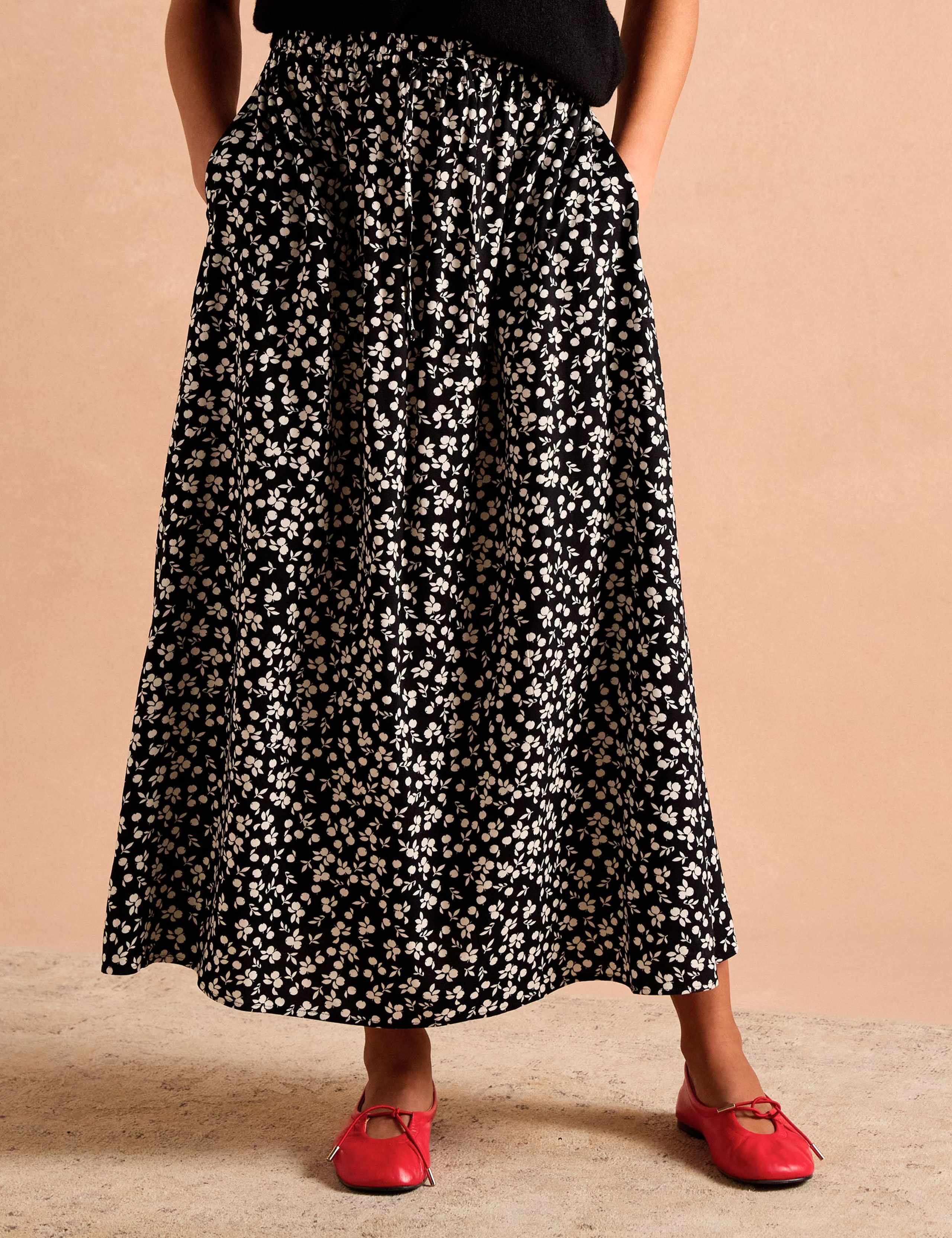 Floral Monochrome Midaxi A-Line Skirt