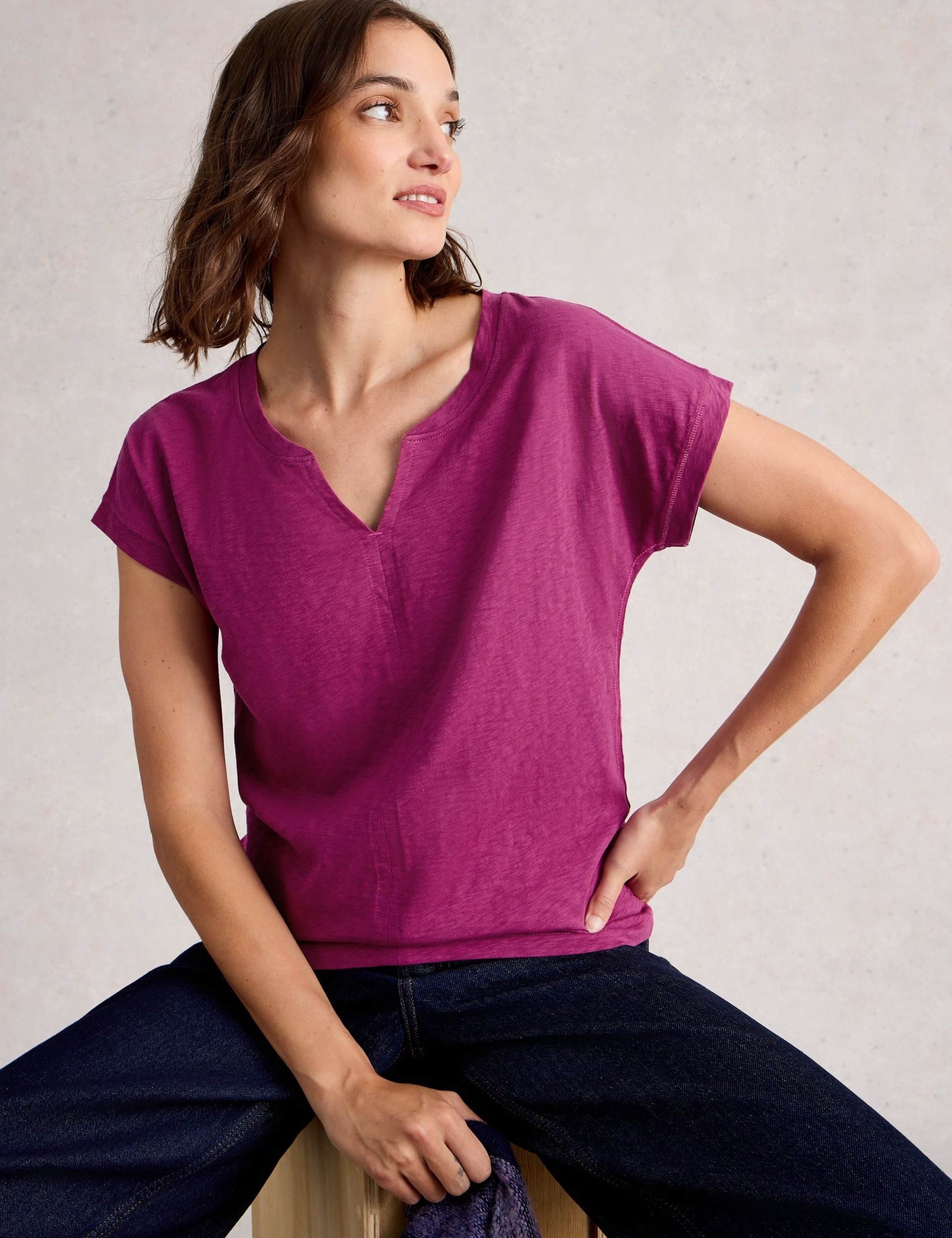 Pure Cotton Notch Neck T-Shirt
