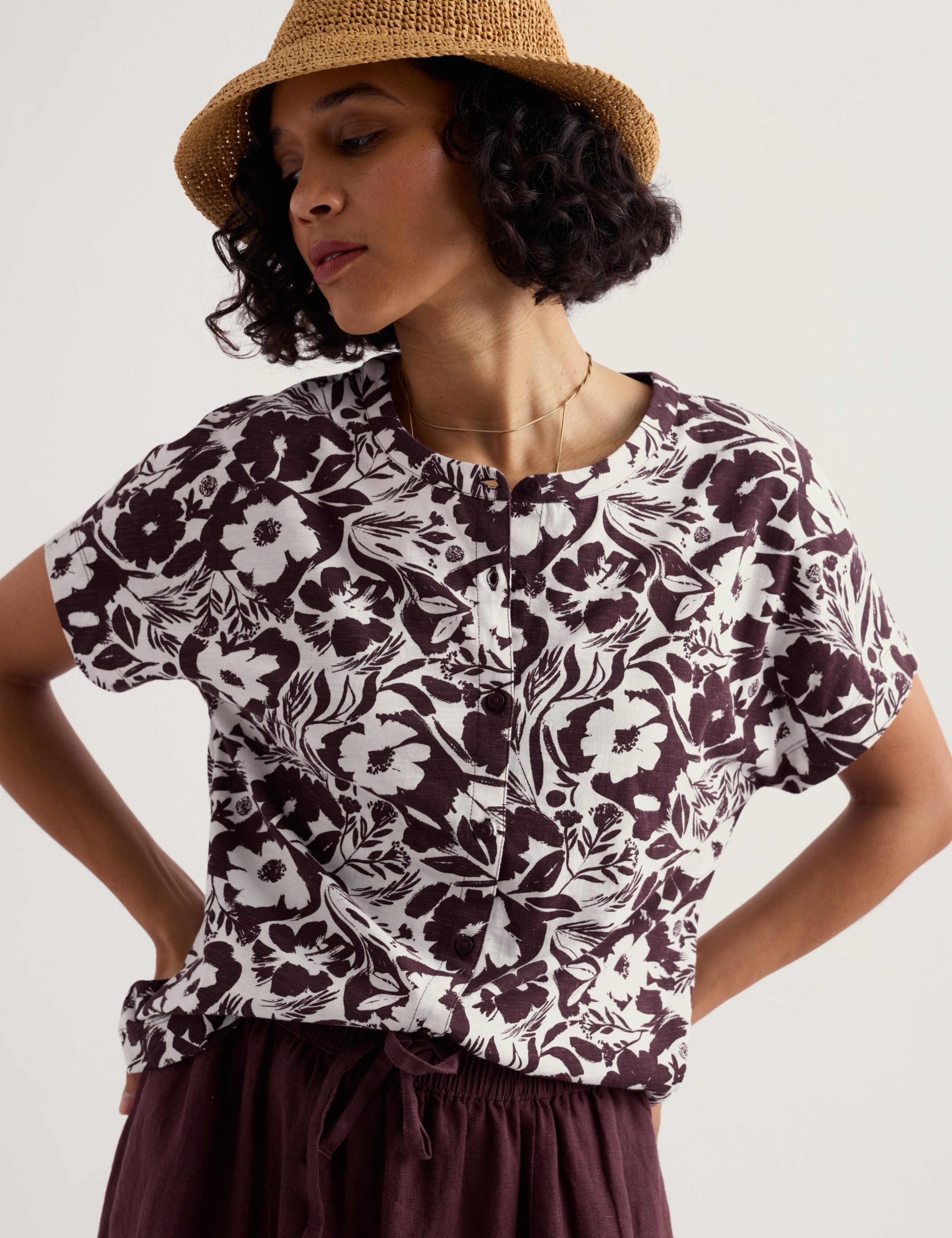 Pure Cotton Floral Button Through Top