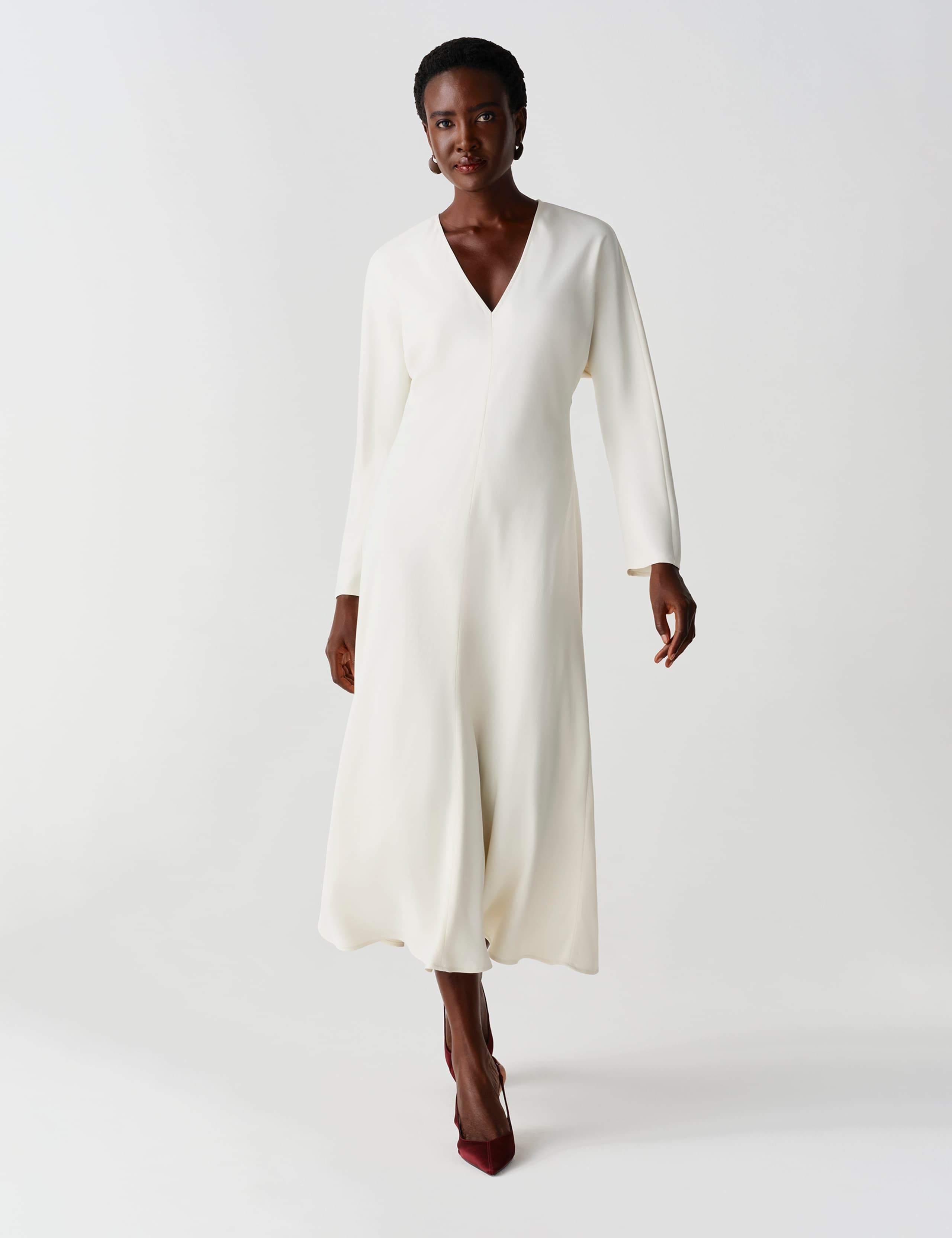 Satin V Neck Wrap Midaxi Column Dress