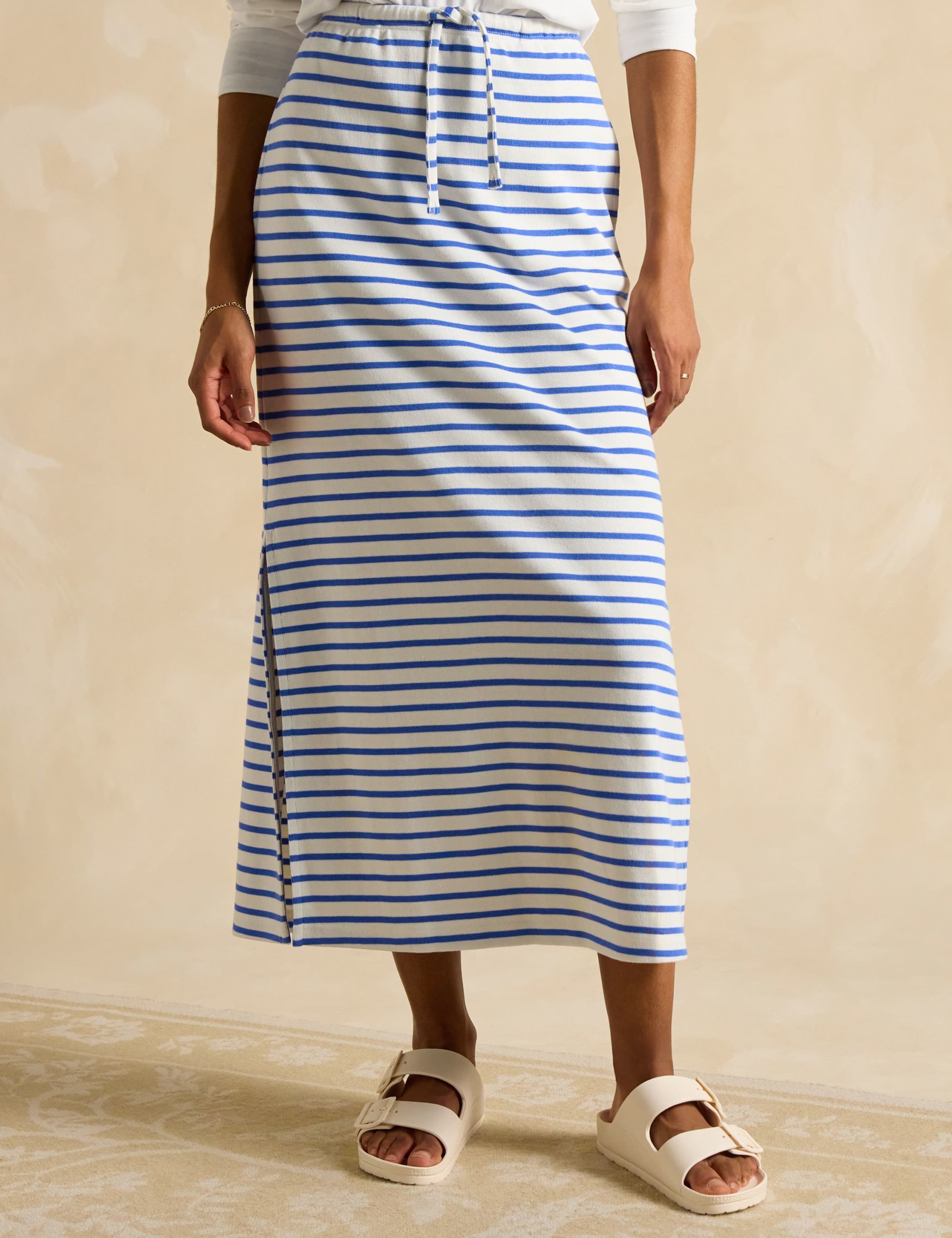 Pure Cotton Striped Midaxi Pencil Skirt