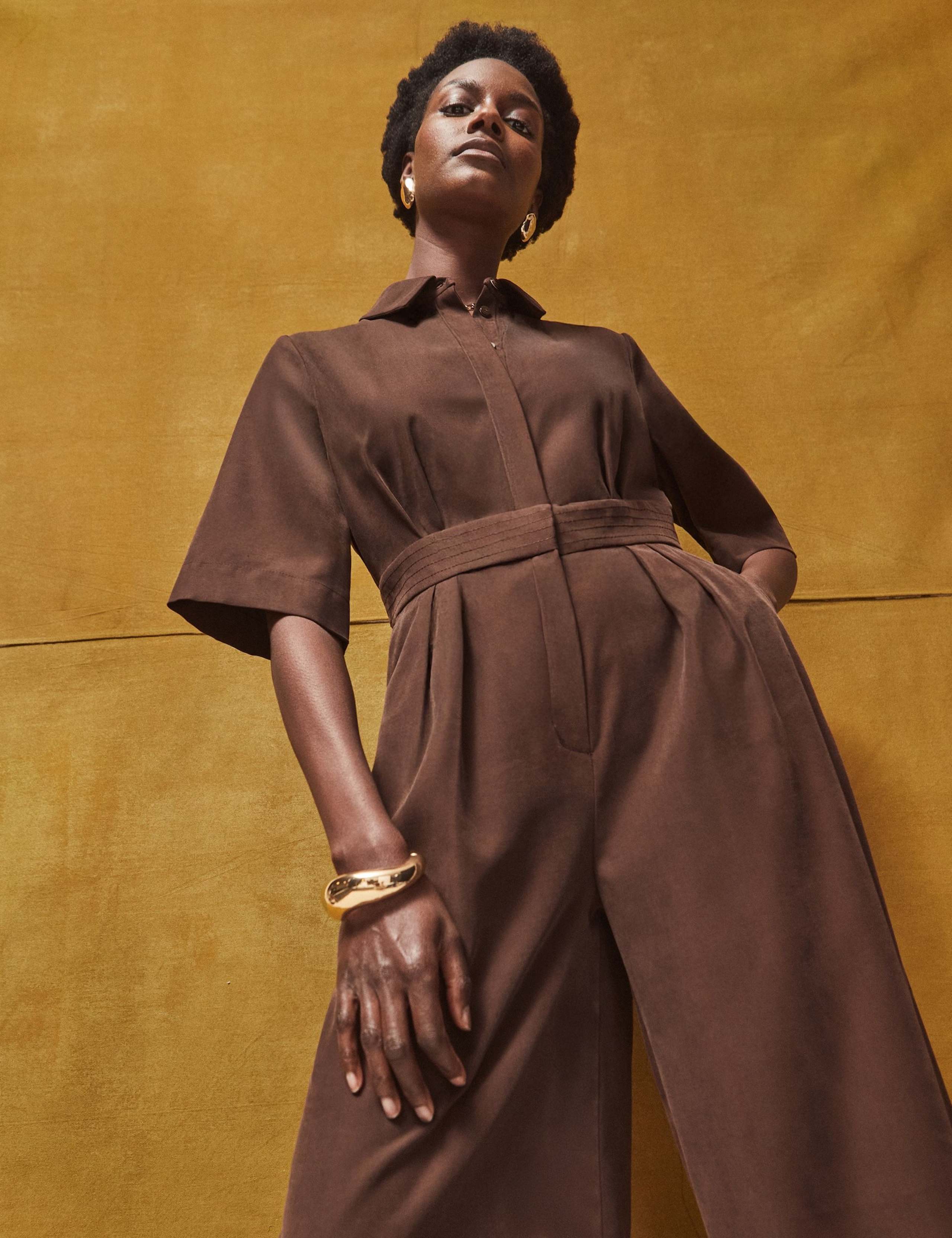 Pleated Short Sleeve Wide Leg Jumpsuit