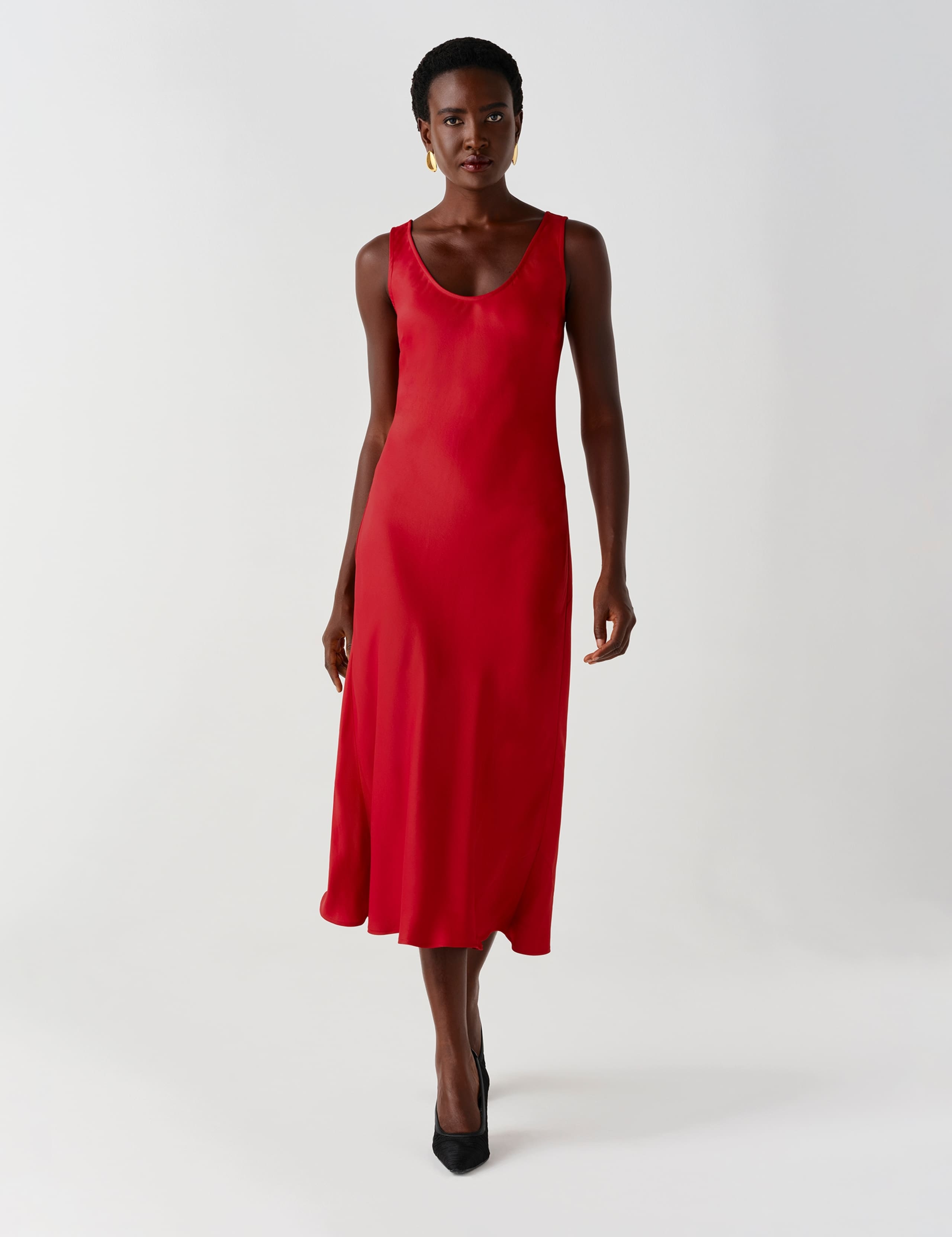 Satin V Neck Midaxi Cami Slip Dress