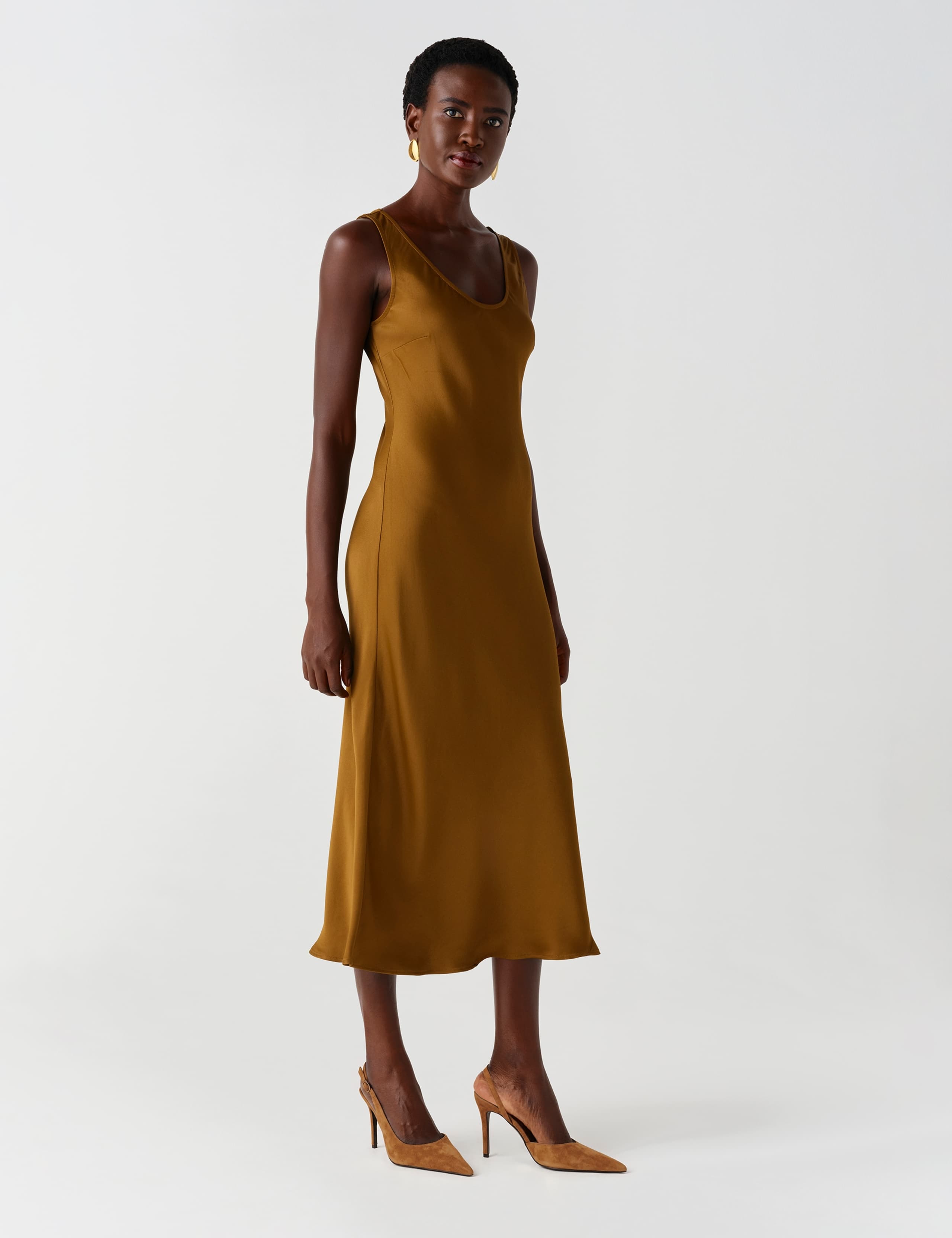 Satin V Neck Midaxi Cami Slip Dress