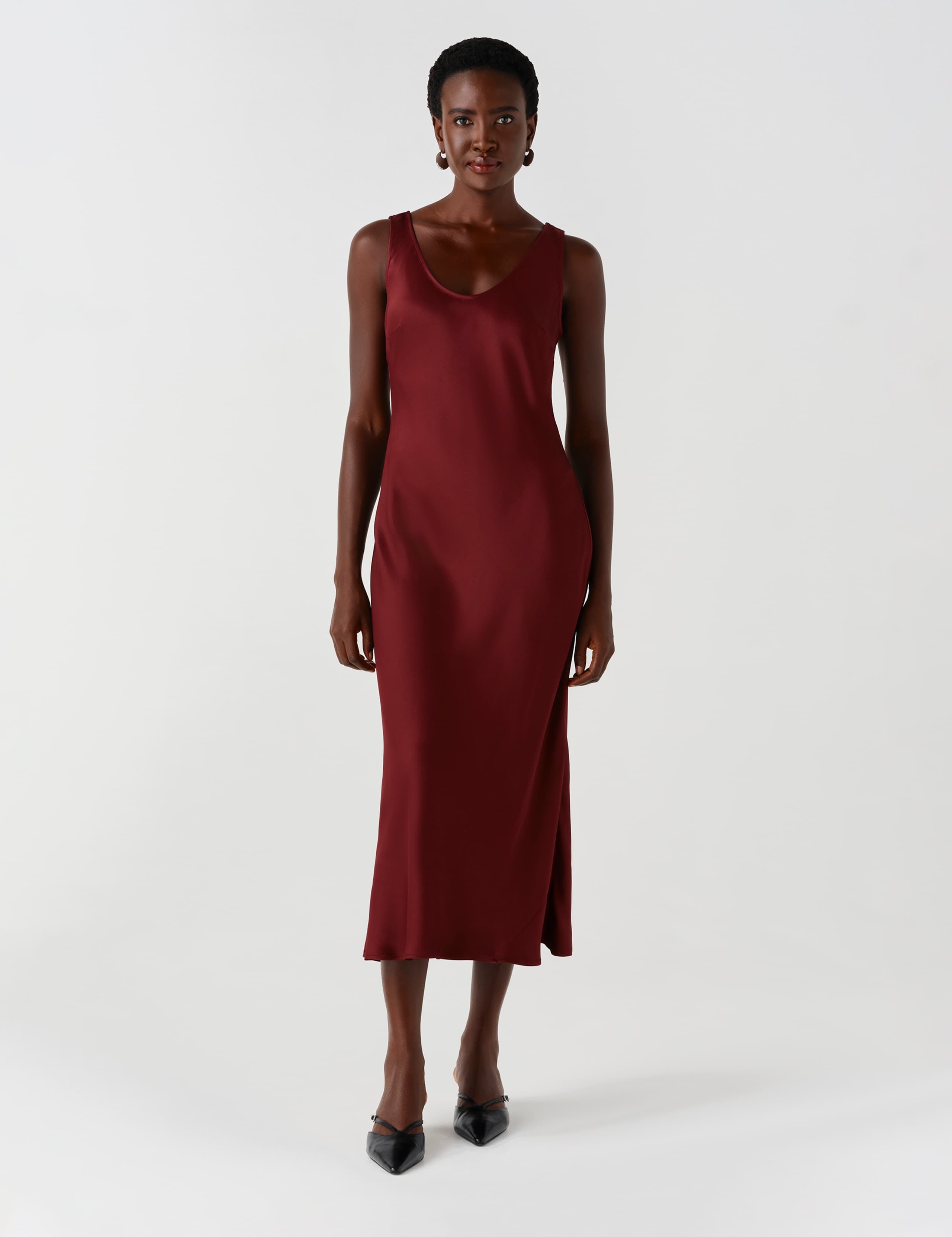 Satin V Neck Midaxi Cami Slip Dress