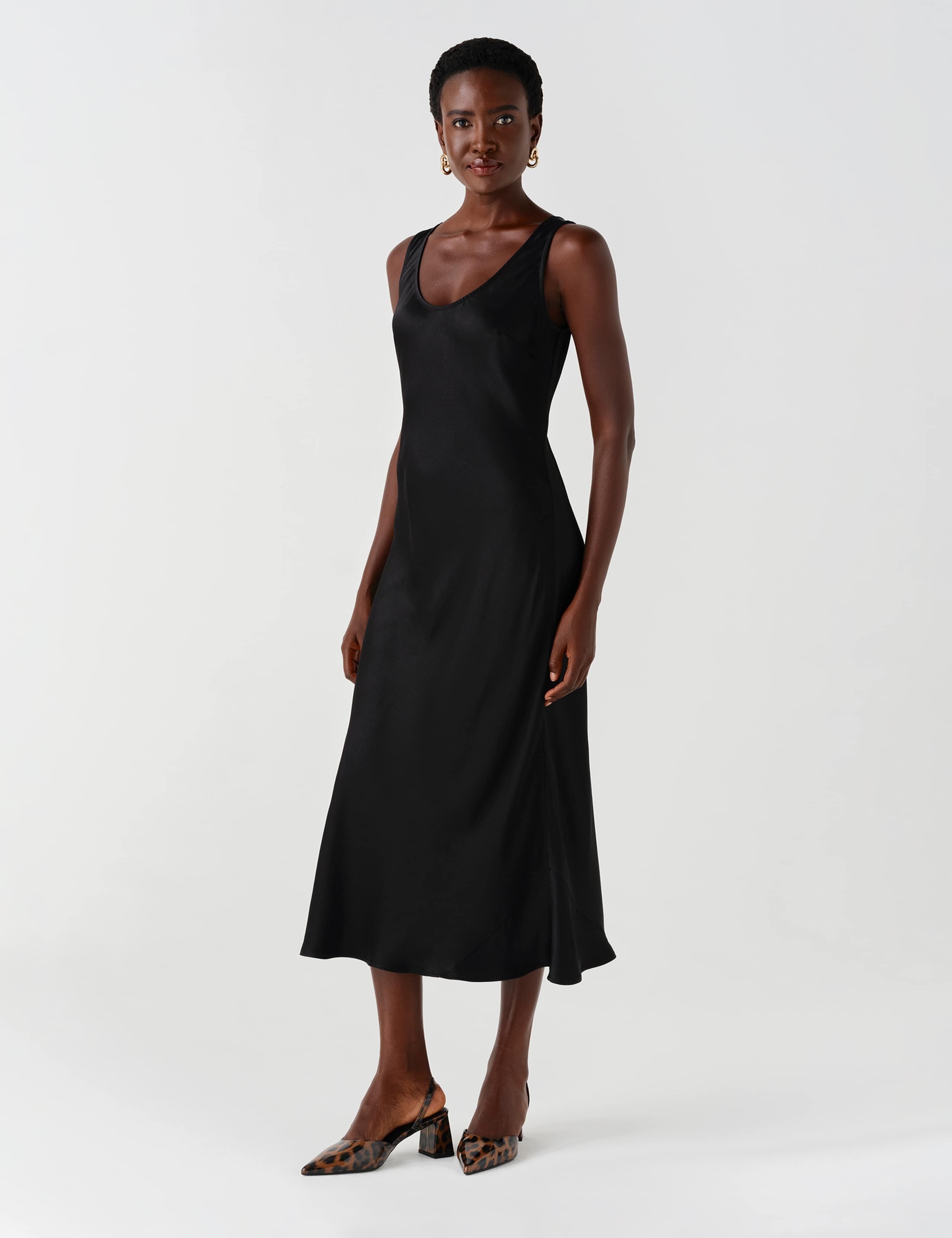 Satin V Neck Midaxi Cami Slip Dress