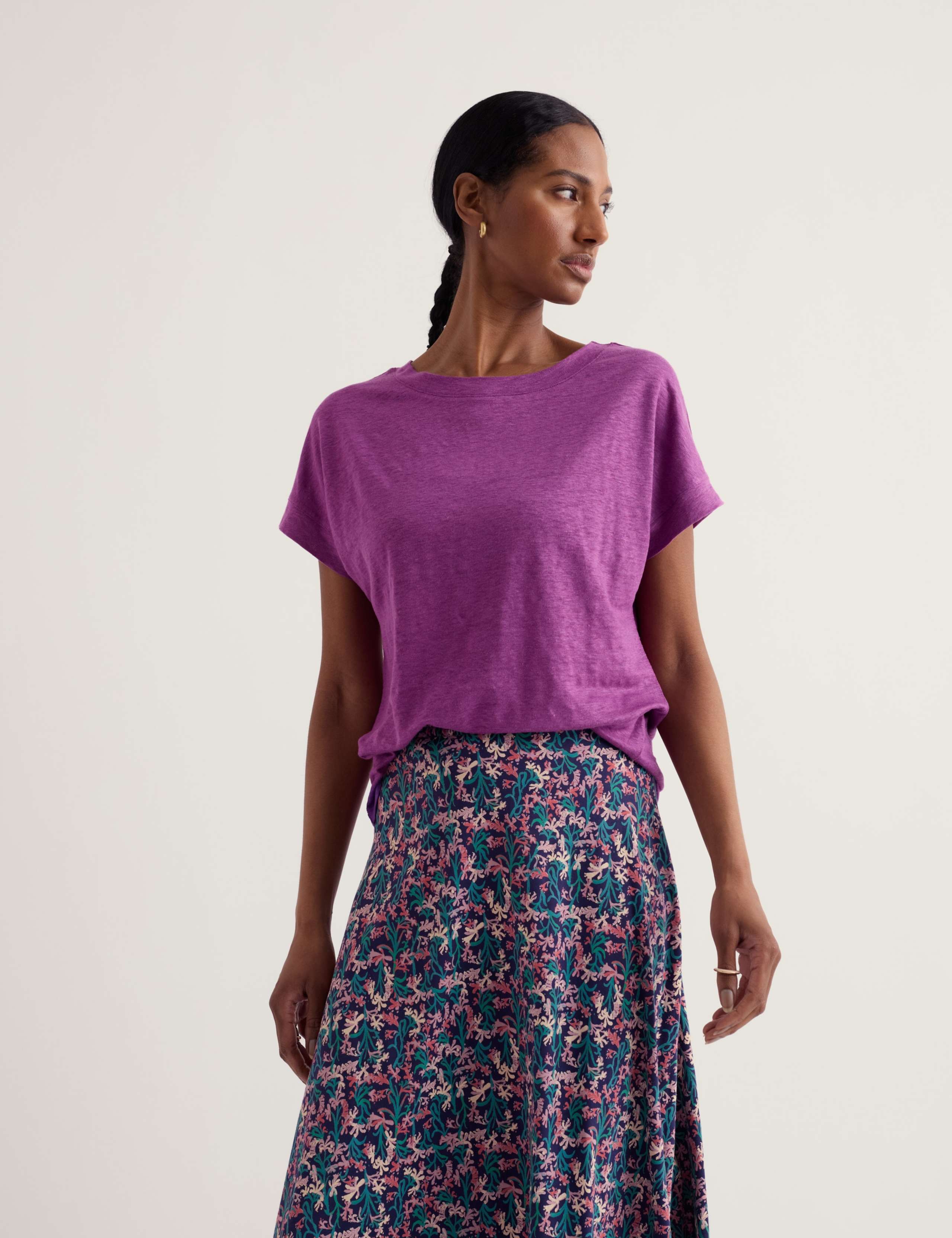 Pure Linen Jersey Boat Neck T-Shirt