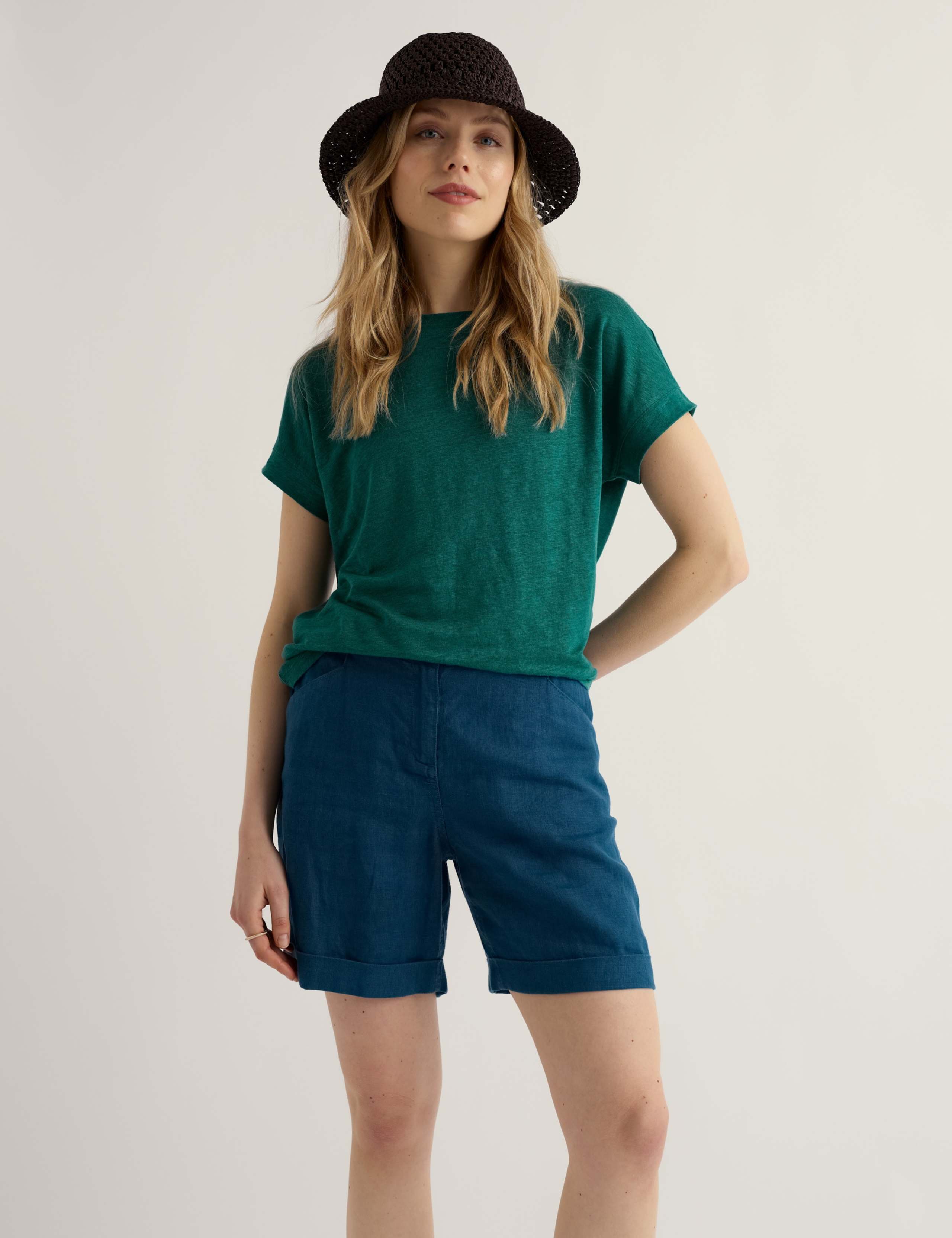 Pure Linen Jersey Boat Neck T-Shirt