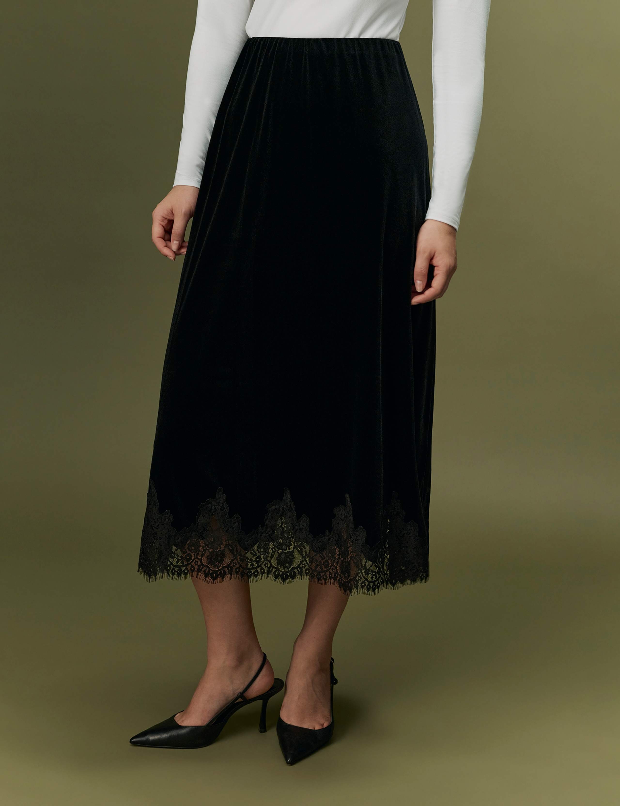 Velvet Midi A-Line Skirt