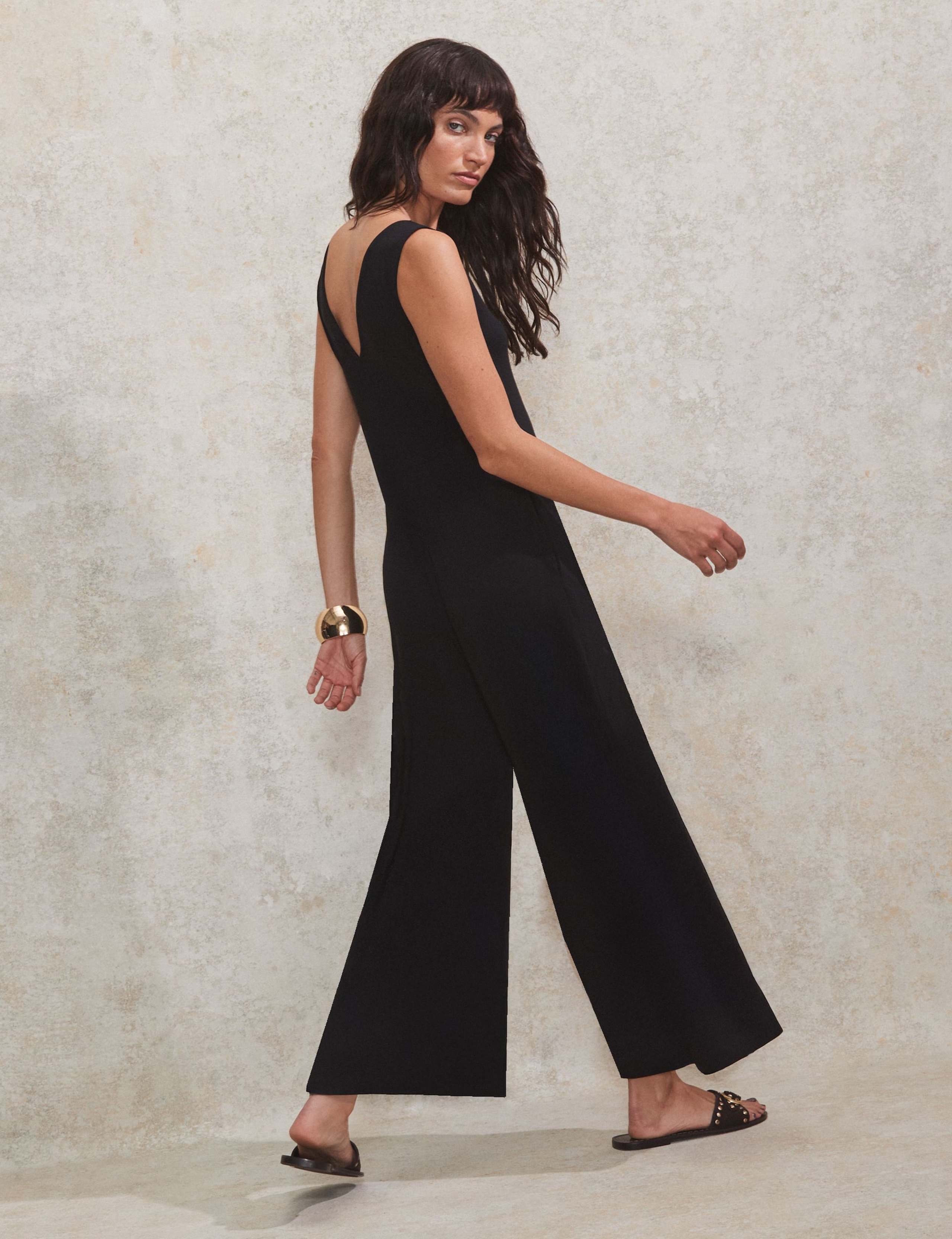 Jersey V-Neck Ankle Grazer Wide Leg Jumpsuit