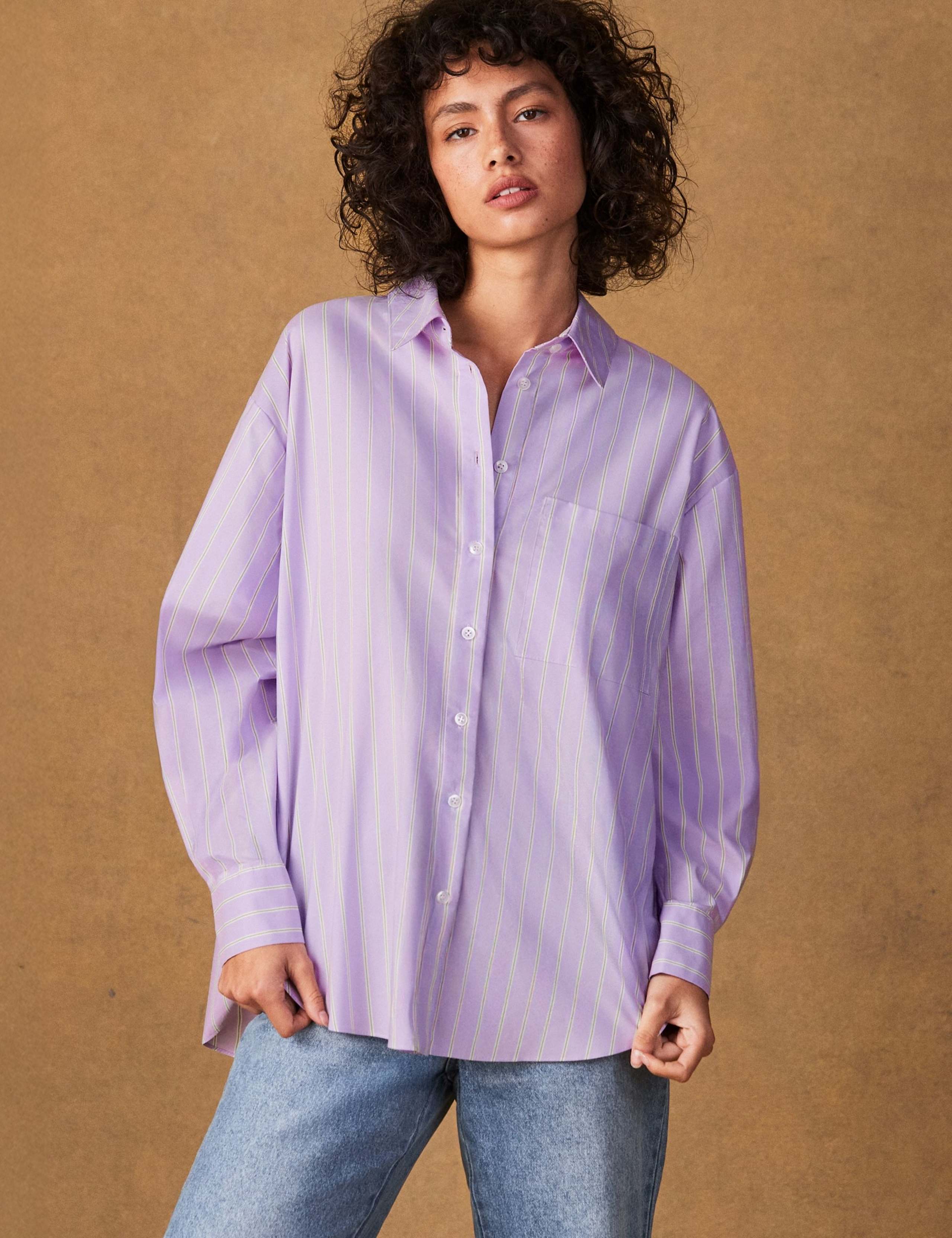 Cotton Rich Striped Side Button Shirt