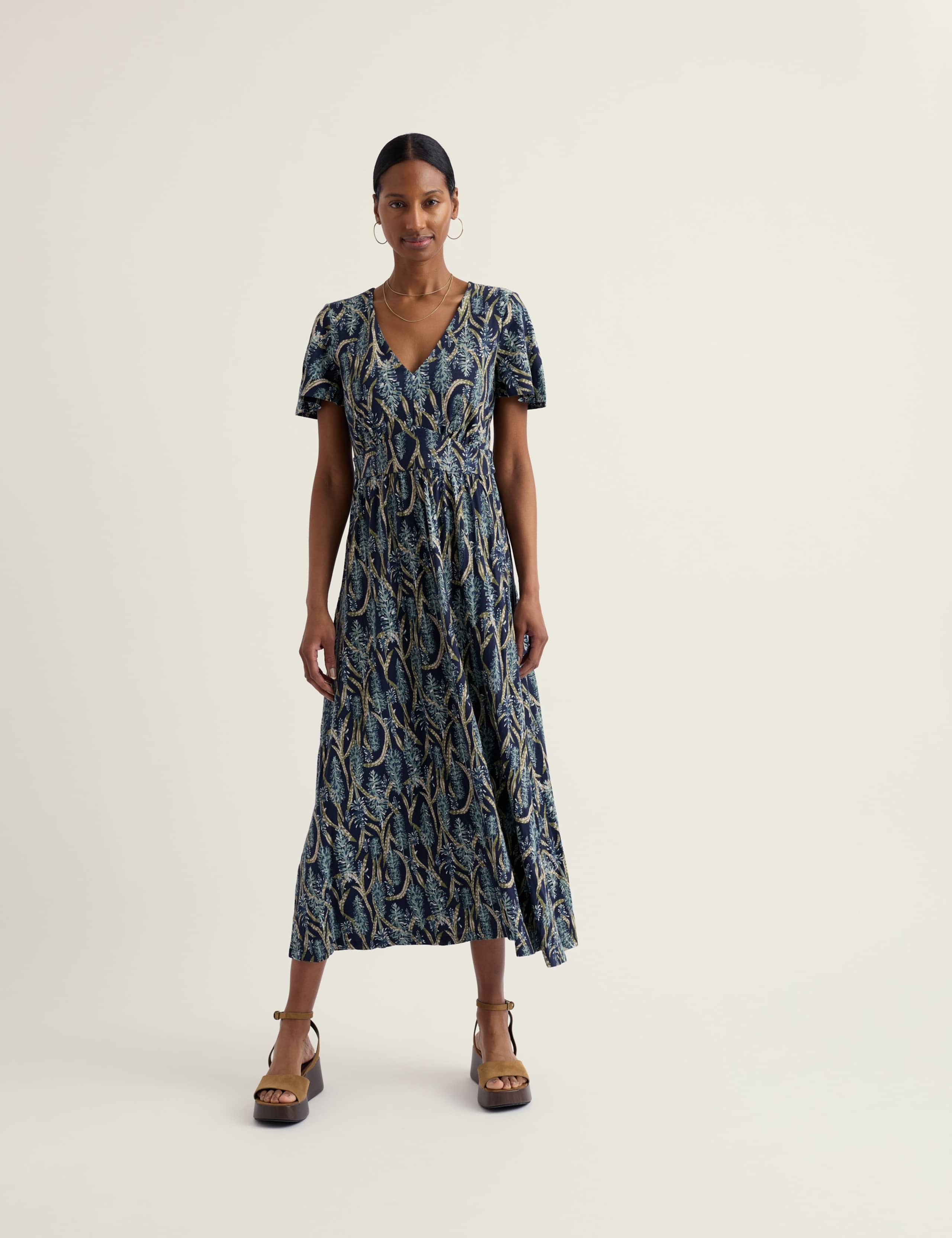 Pure Cotton Jersey Printed Midi Tea Dress