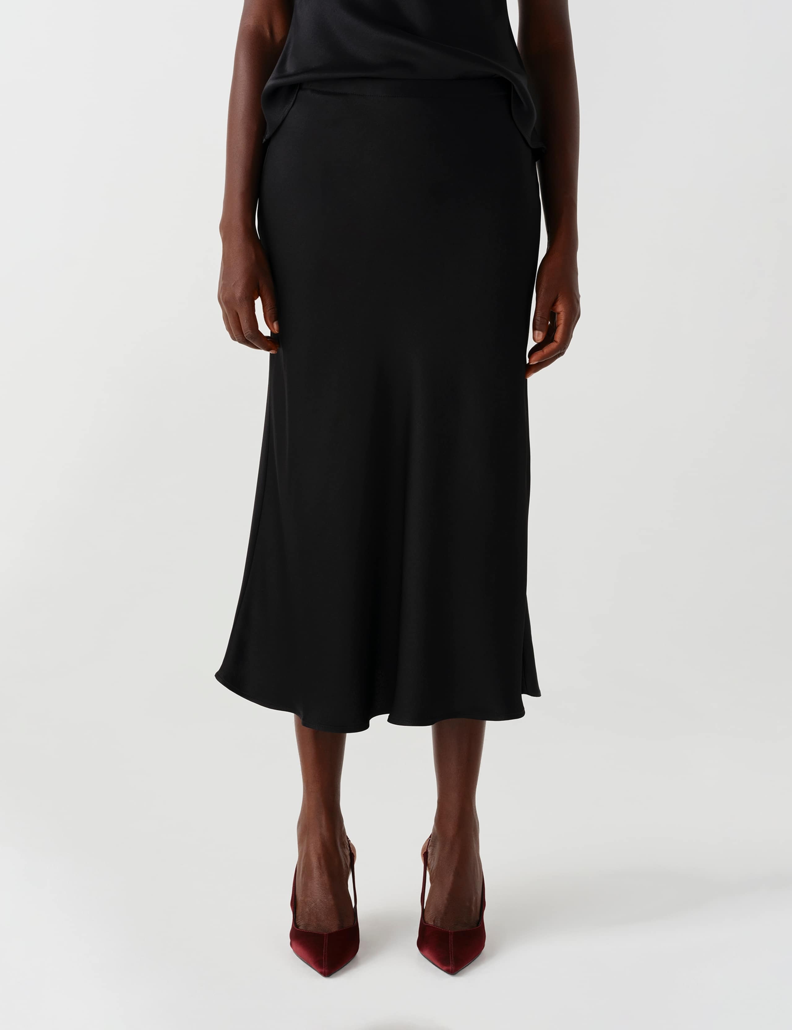 Satin Crepe Midi Slip Skirt