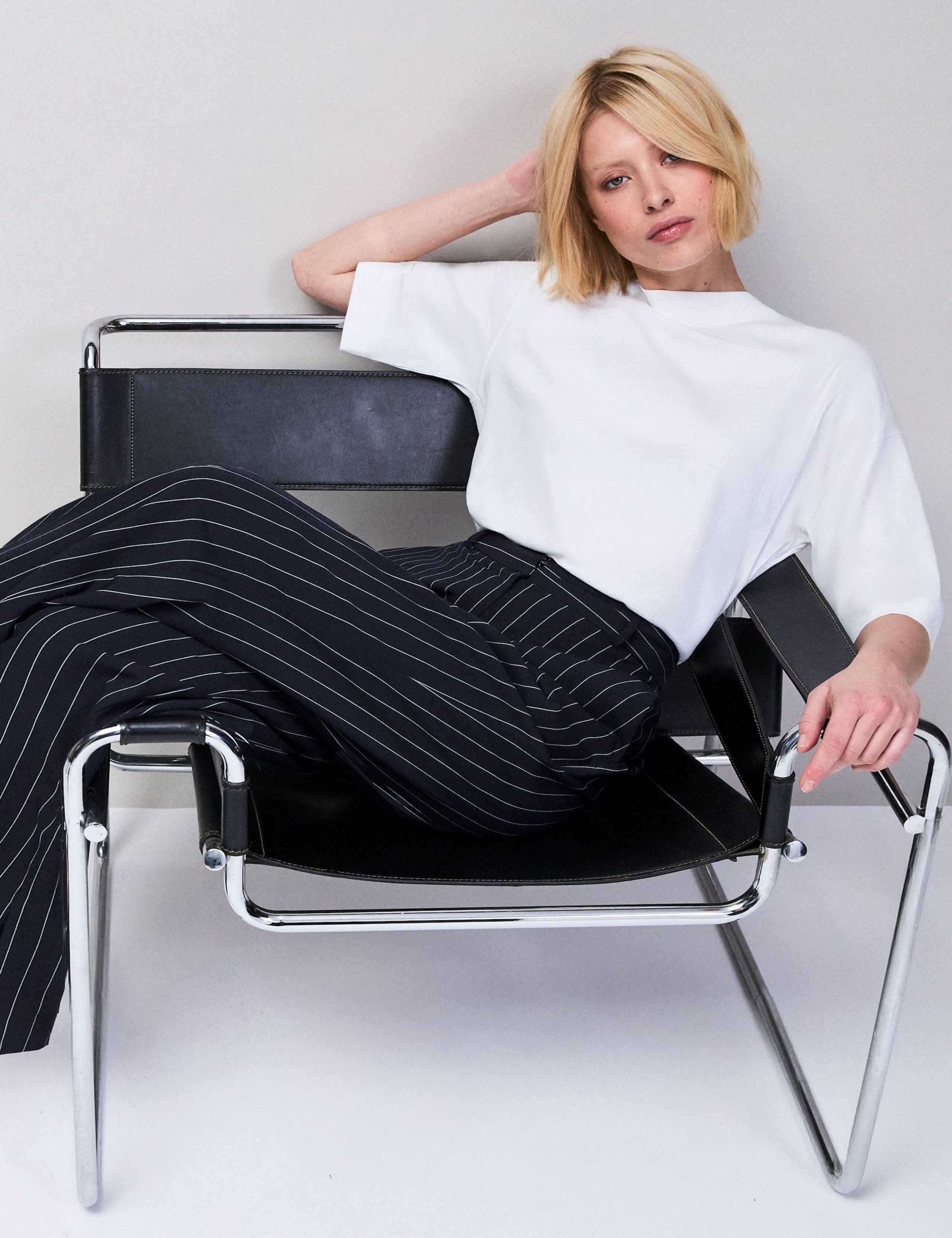 Pinstripe Tailored Wide Leg Trousers