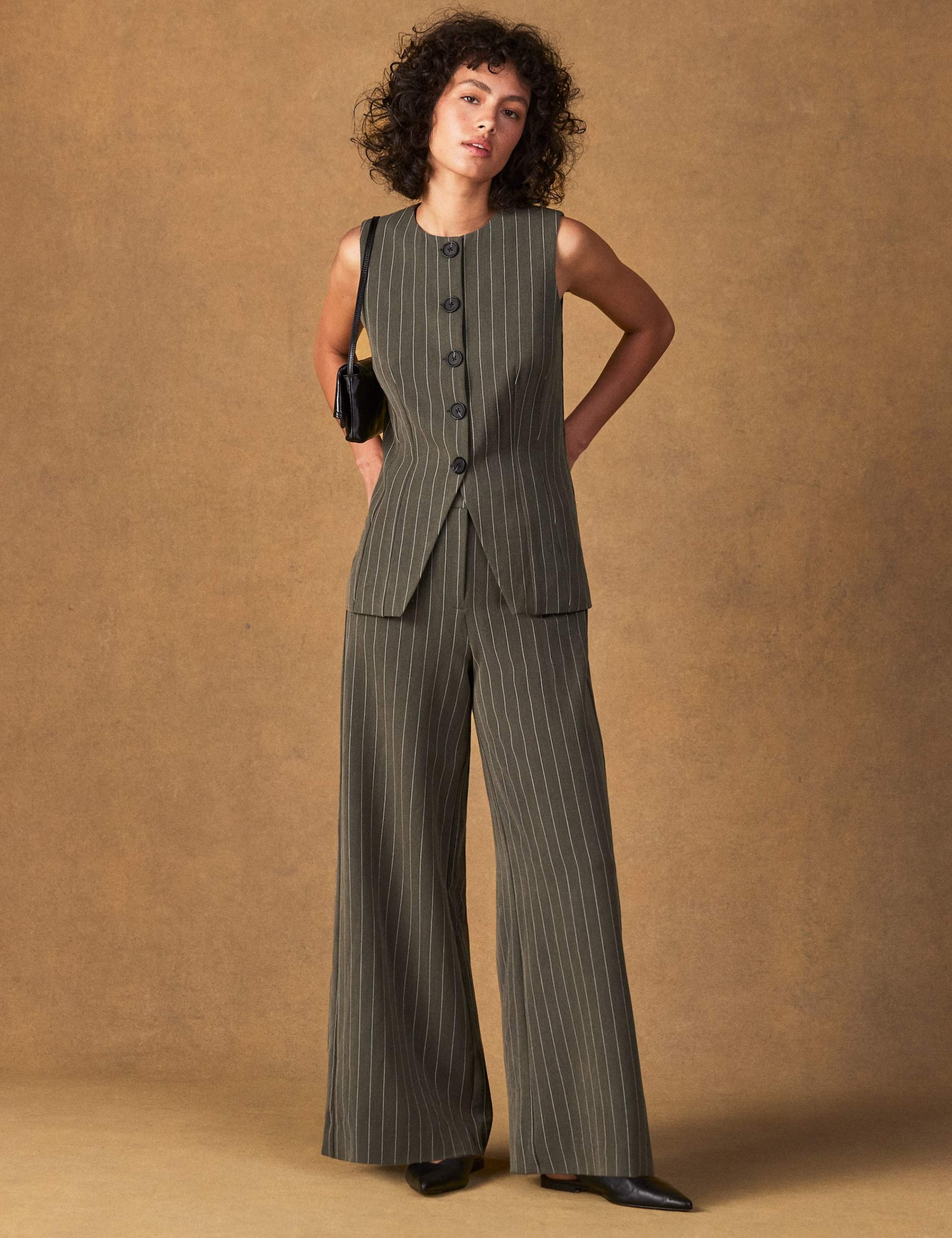 Pinstripe Tailored Wide Leg Trousers