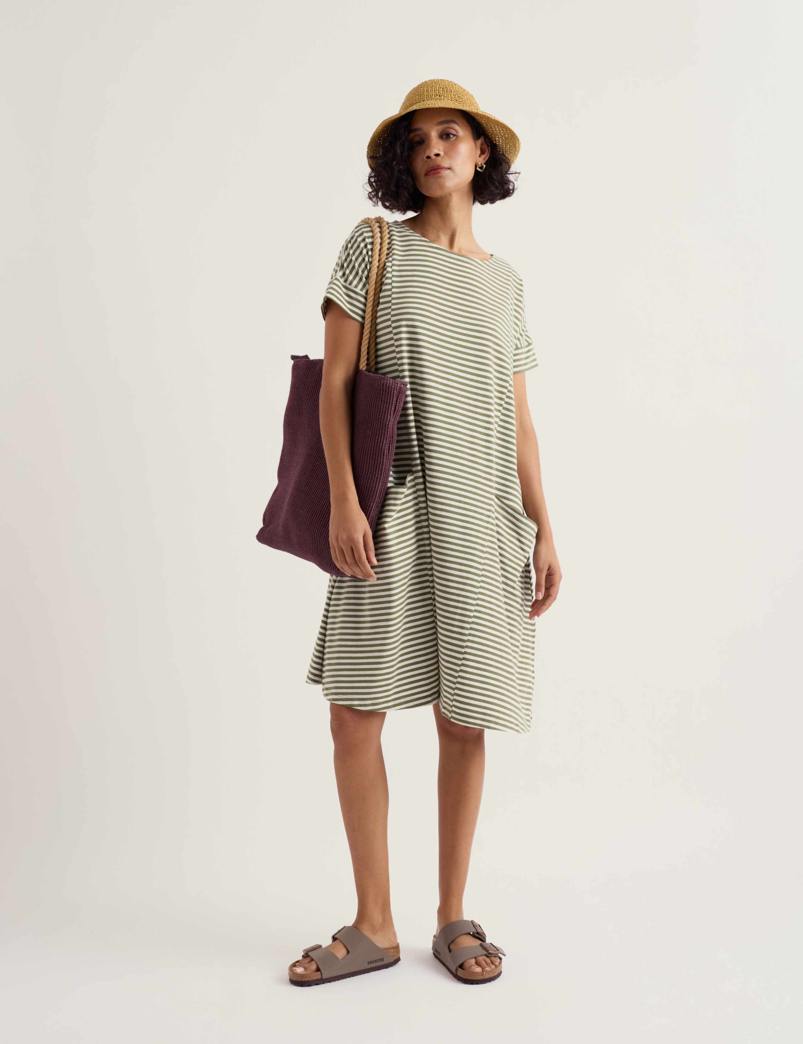 Pure Cotton Jersey Striped Midi Swing Dress