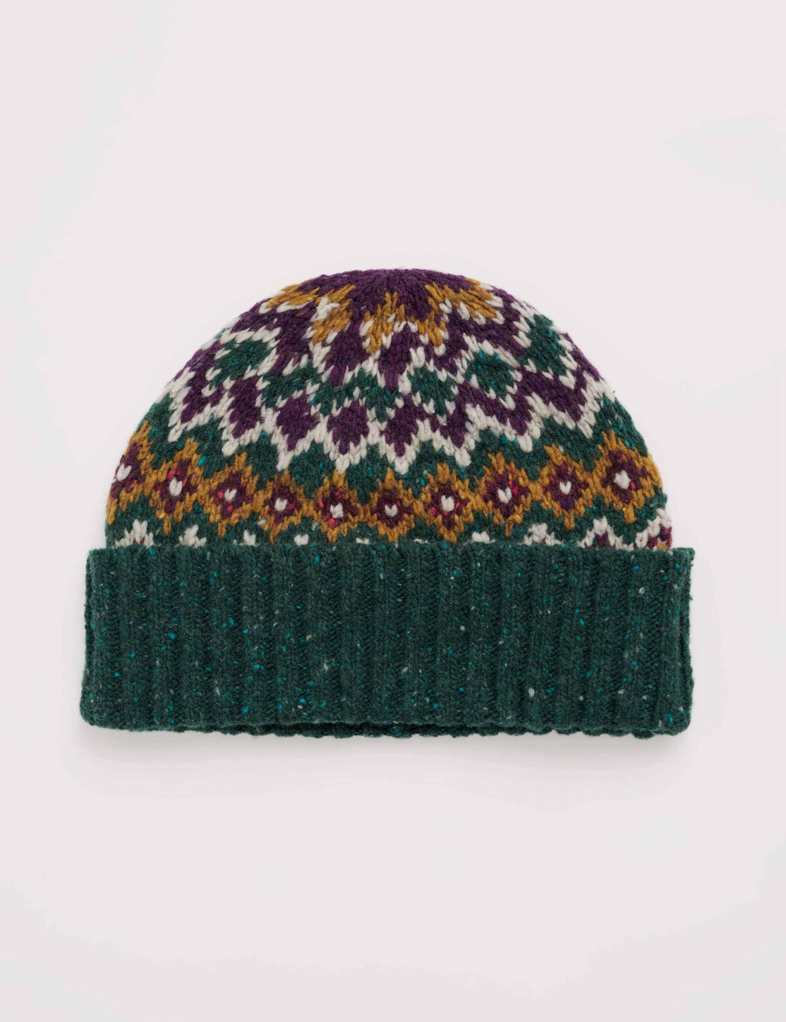 Merino Wool Rich Knitted Jacquard Beanie Hat