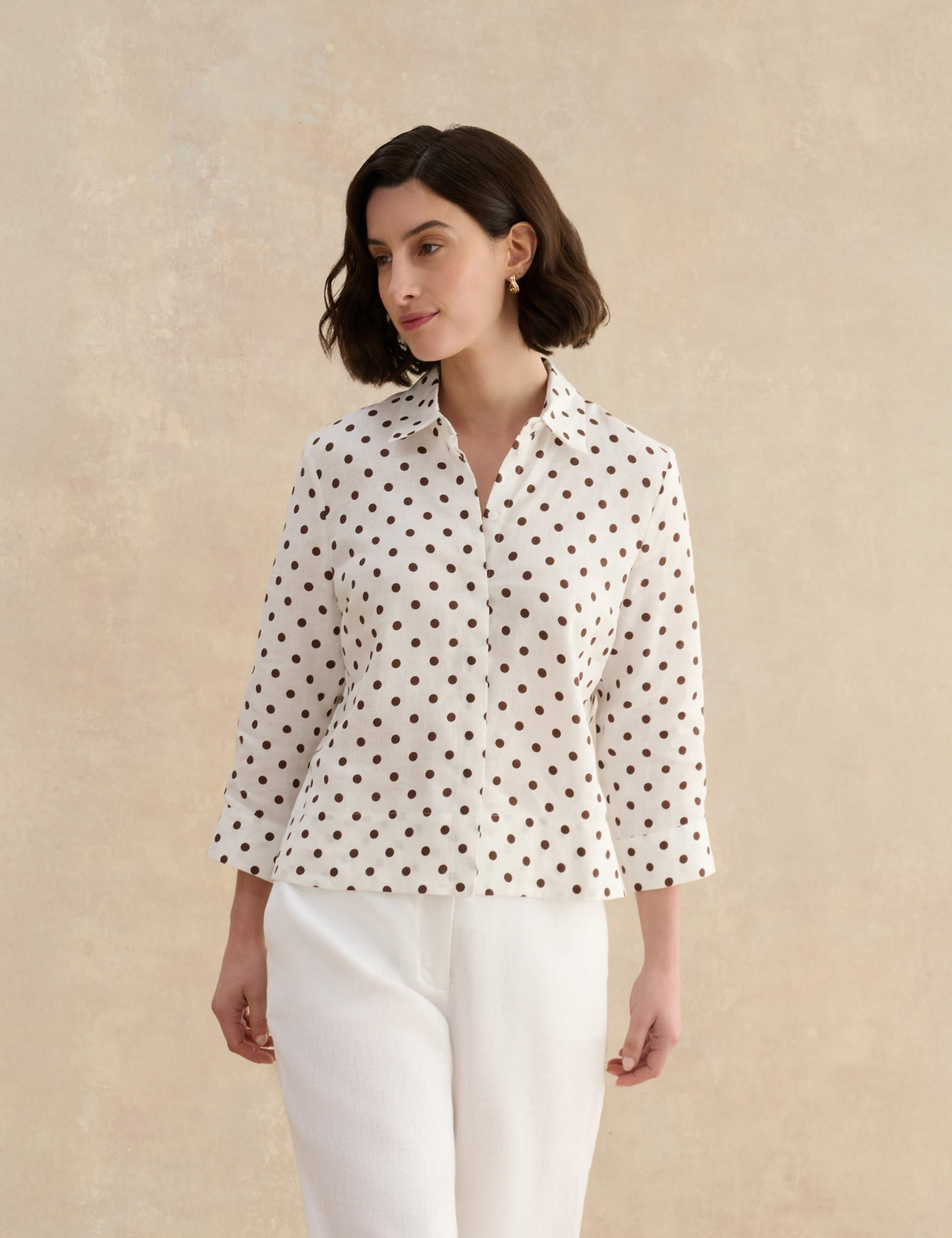 Pure Linen Polka Dot Button Through Shirt