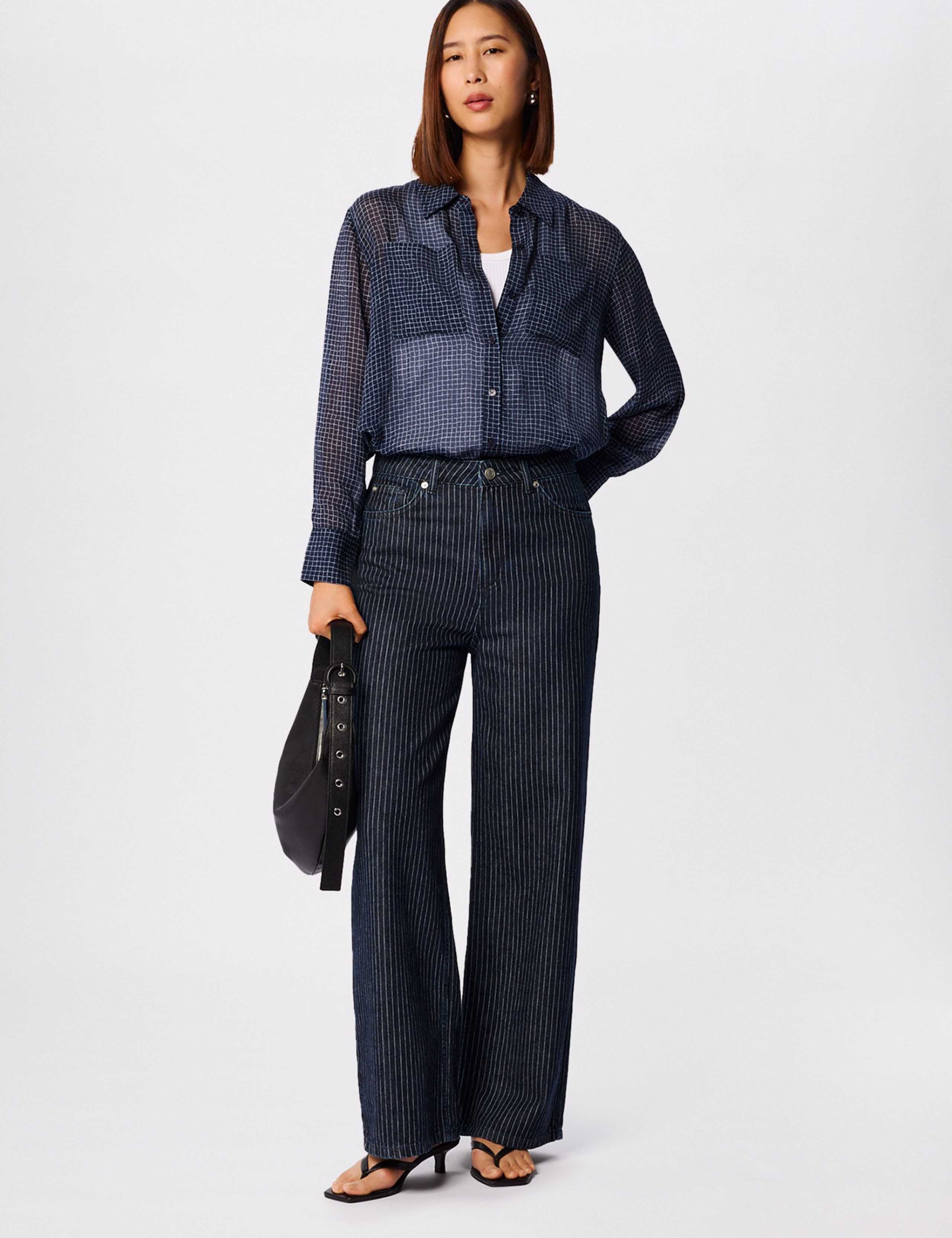 Striped High Waisted Straight Leg Jeans