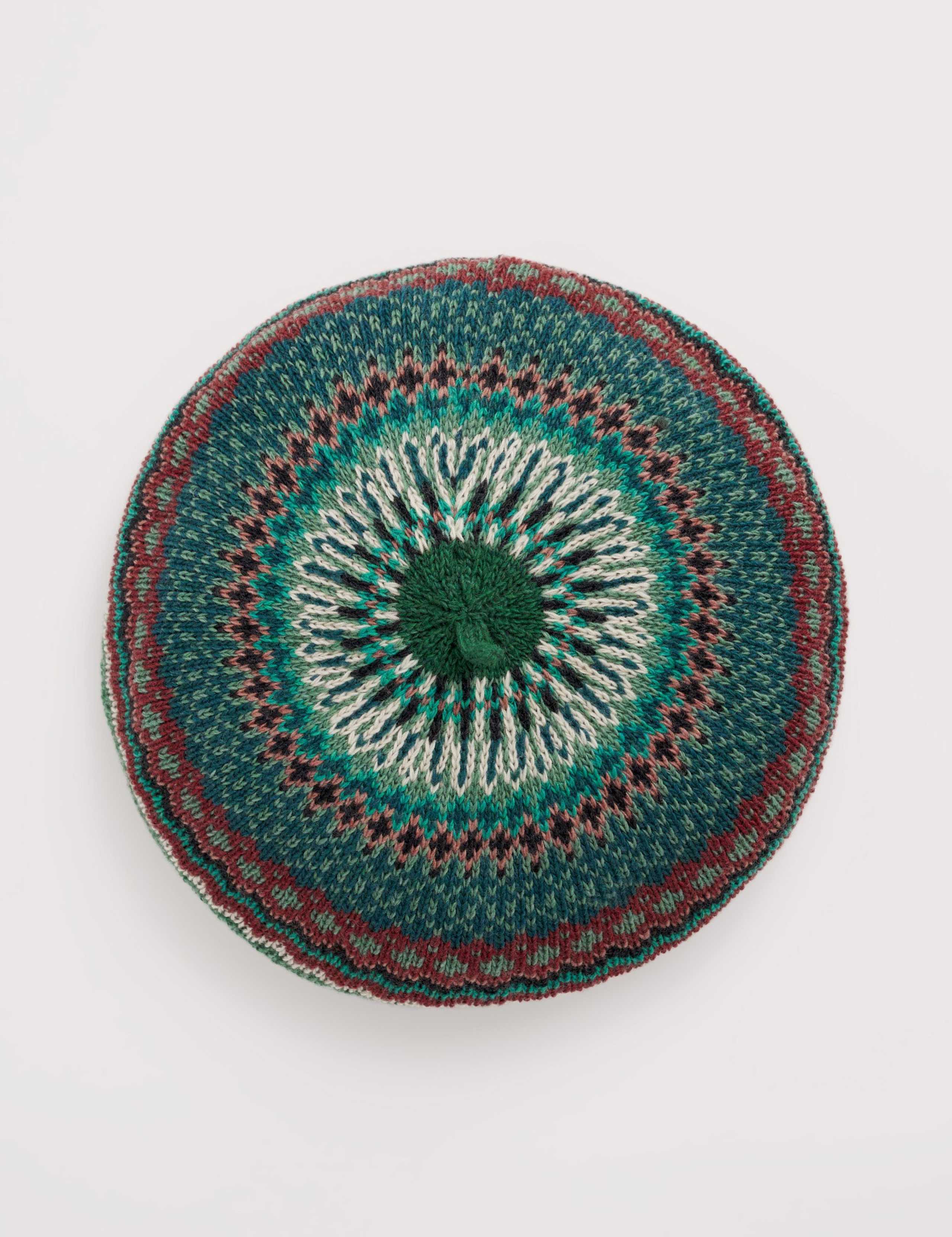 Cotton Blend Jacquard Beret with Wool