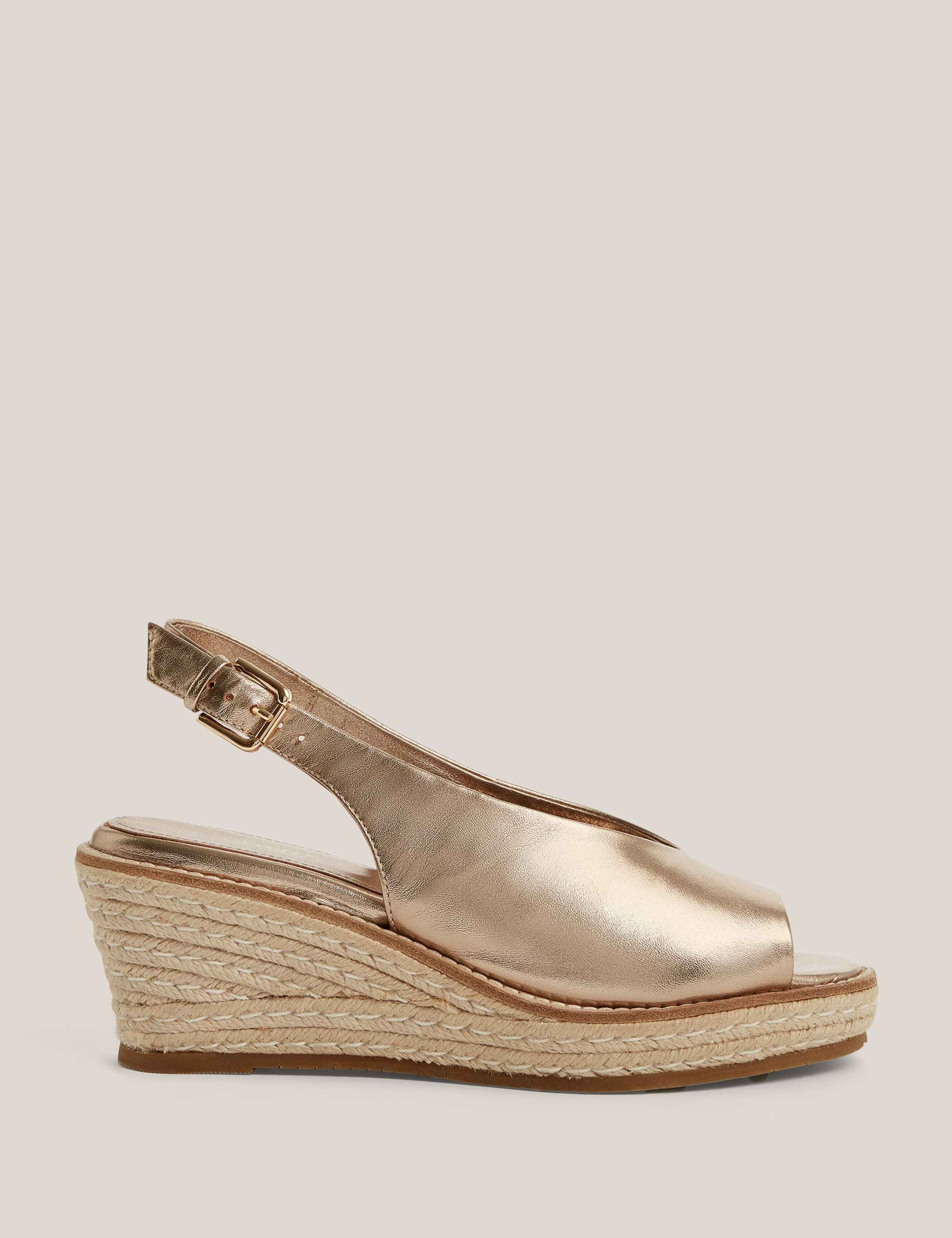 Leather Metallic Wedge Espadrilles