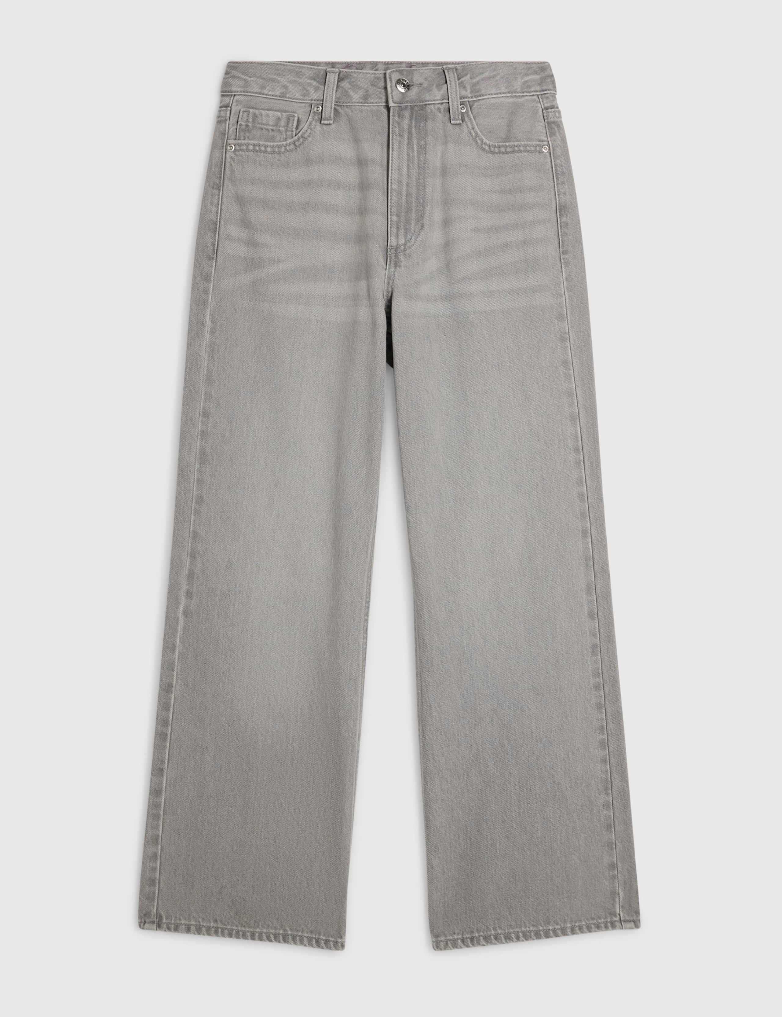 Relaxed Mid Rise Whiskered Straight Leg Jeans